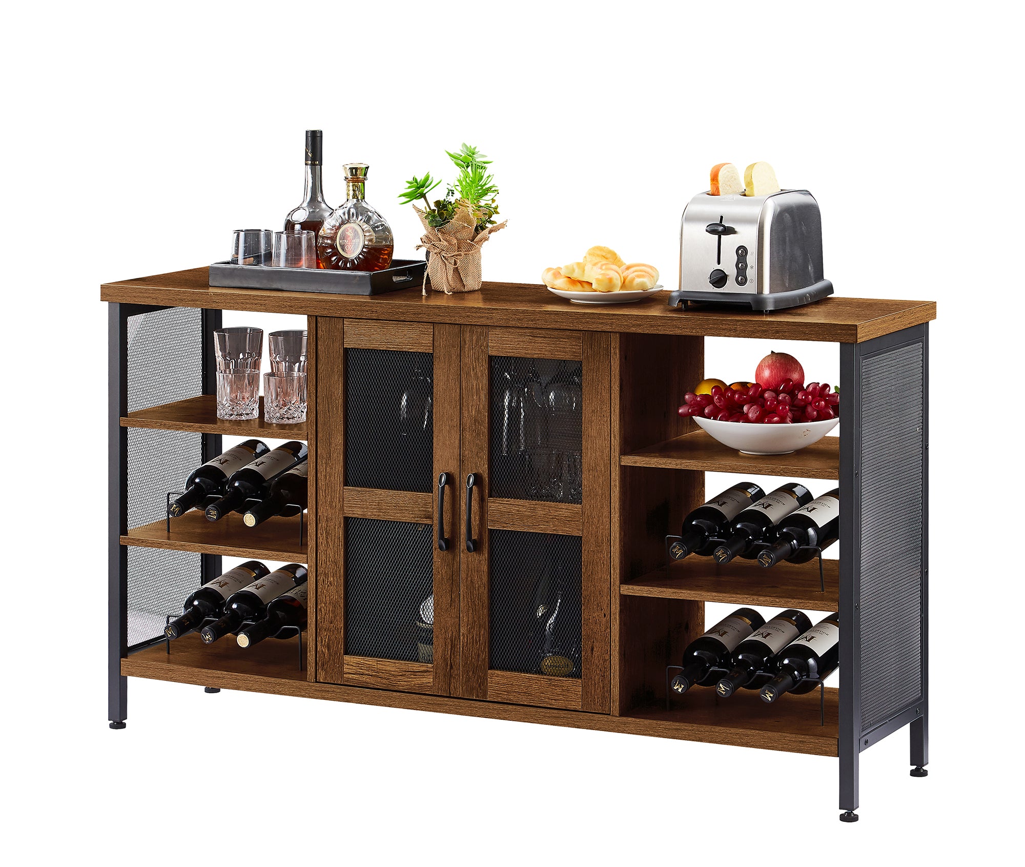 55-inch Buffet Table with Glass Rack and Wine Bottle Rack