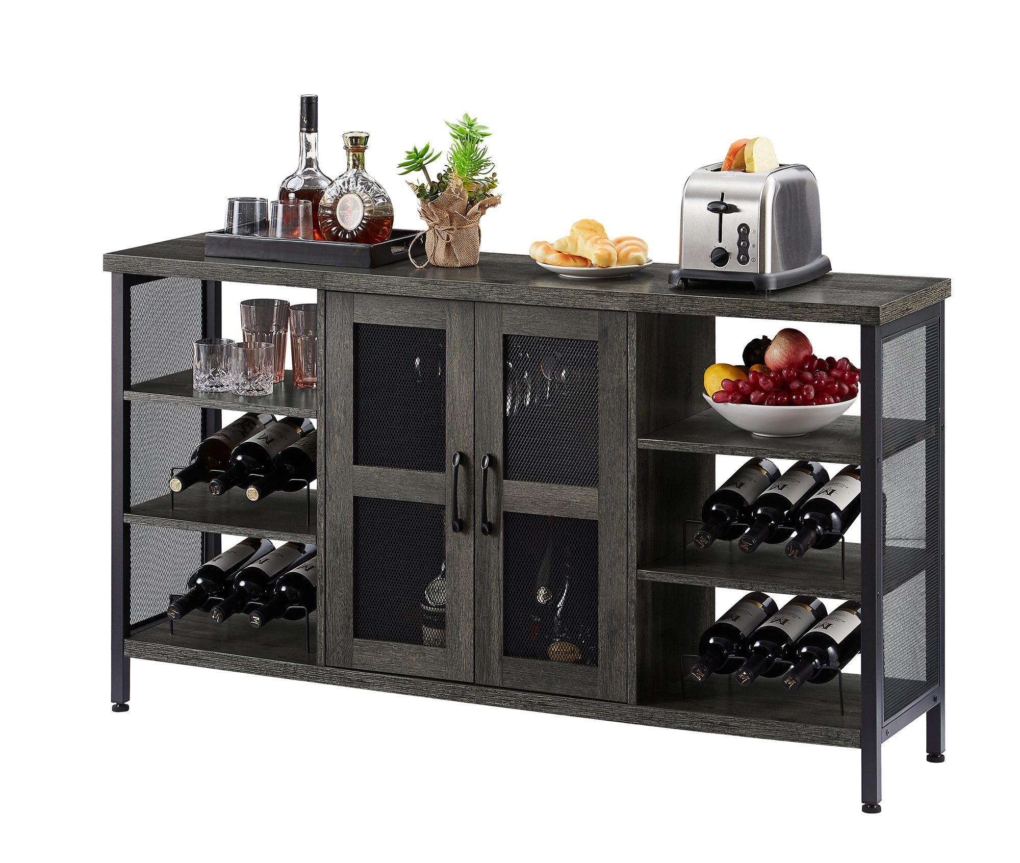55-inch Buffet Table with Glass Rack and Wine Bottle Rack