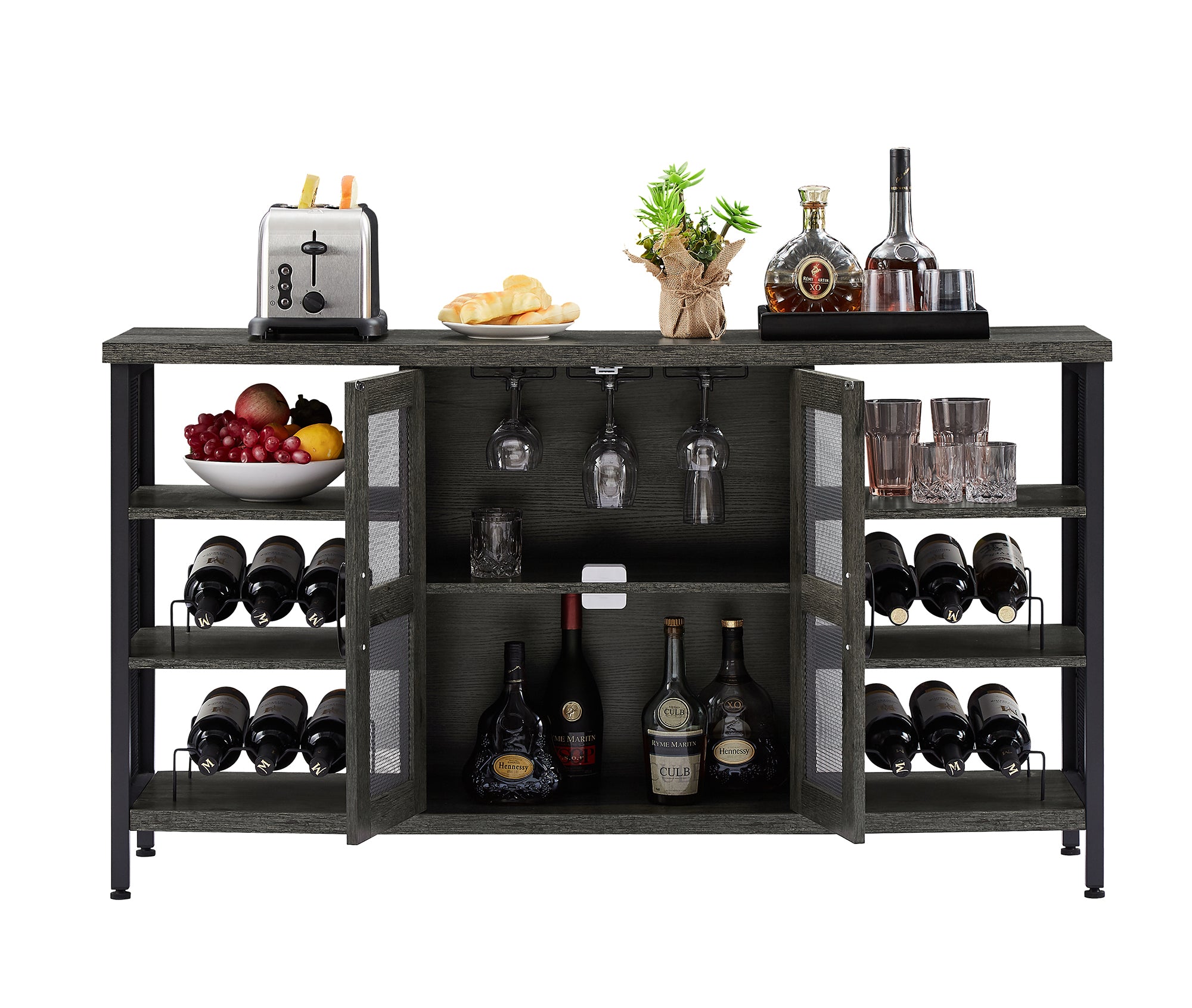55-inch Buffet Table with Glass Rack and Wine Bottle Rack