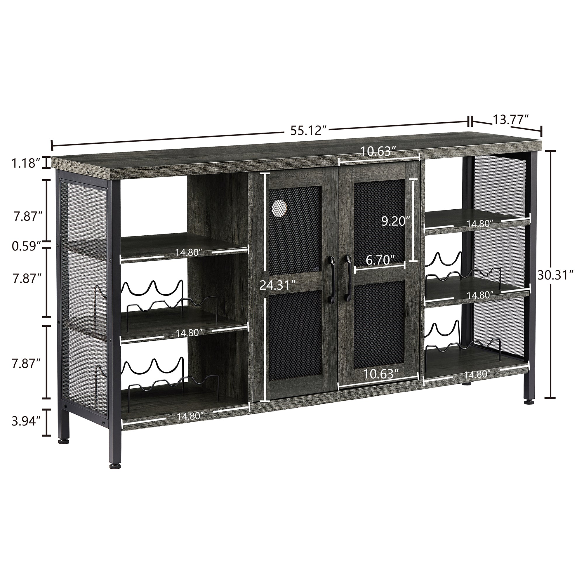 55-inch Buffet Table with Glass Rack and Wine Bottle Rack