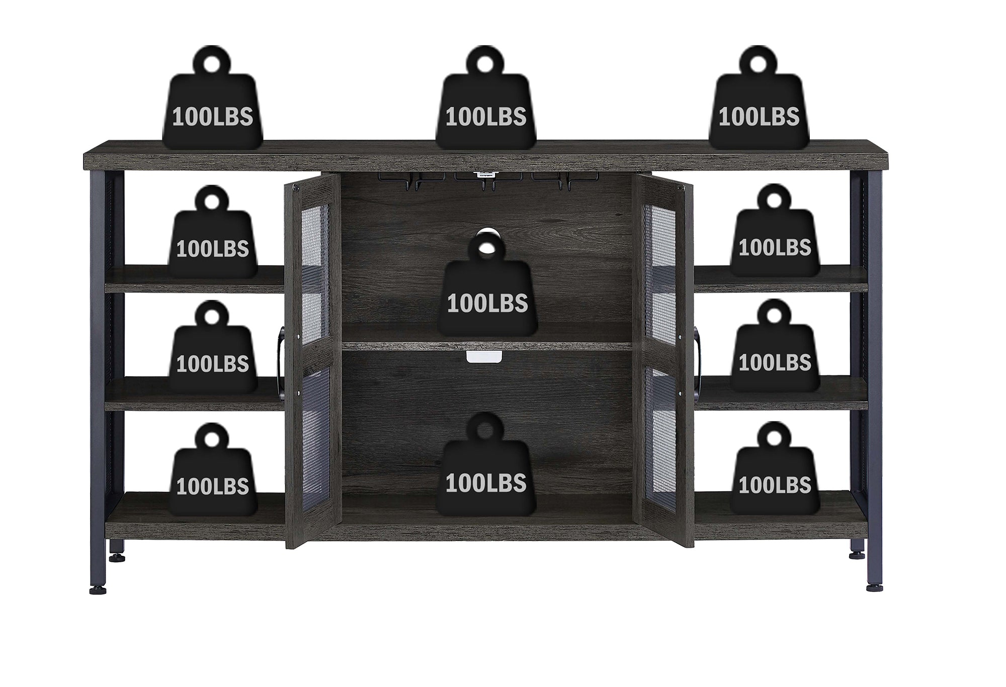 55-inch Buffet Table with Glass Rack and Wine Bottle Rack