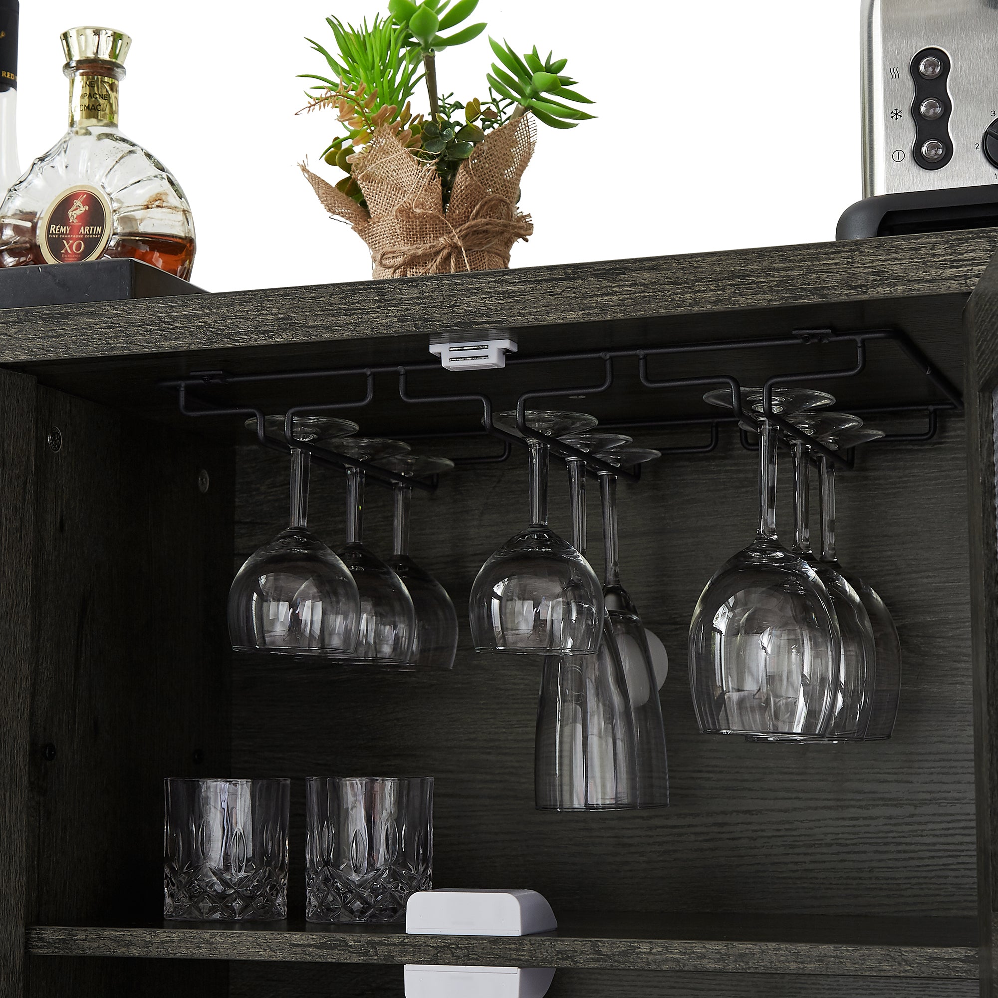 55-inch Buffet Table with Glass Rack and Wine Bottle Rack