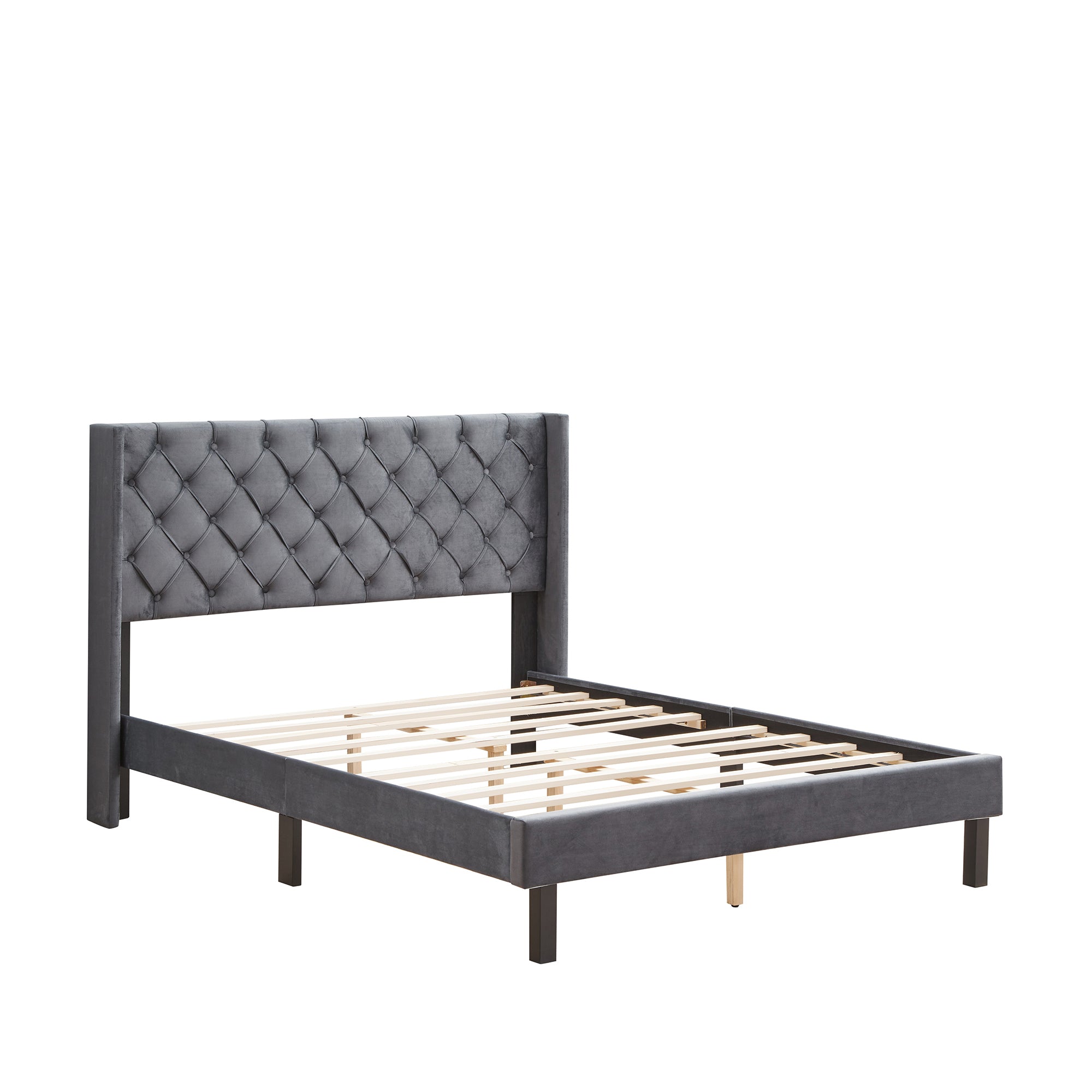 Queen Upholstered Frame Platform Bed with Tufted Headboard
