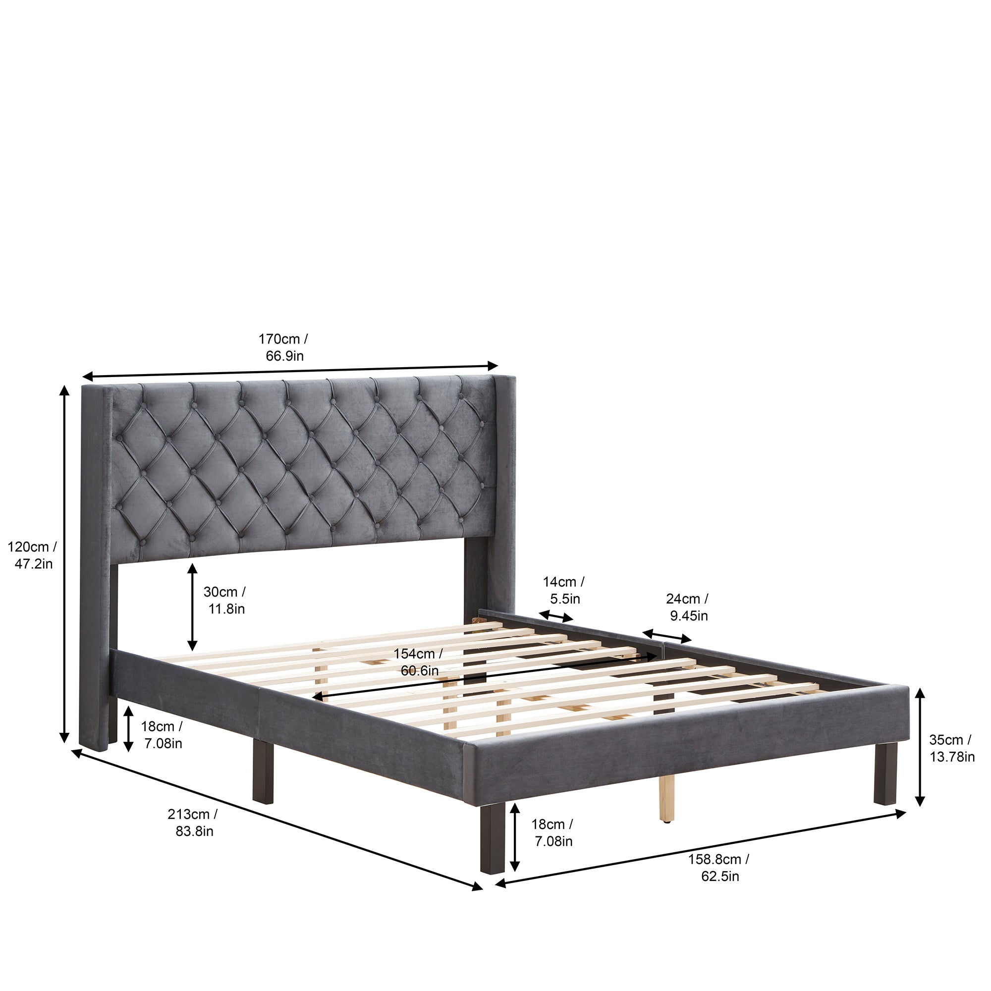 Queen Upholstered Frame Platform Bed with Tufted Headboard