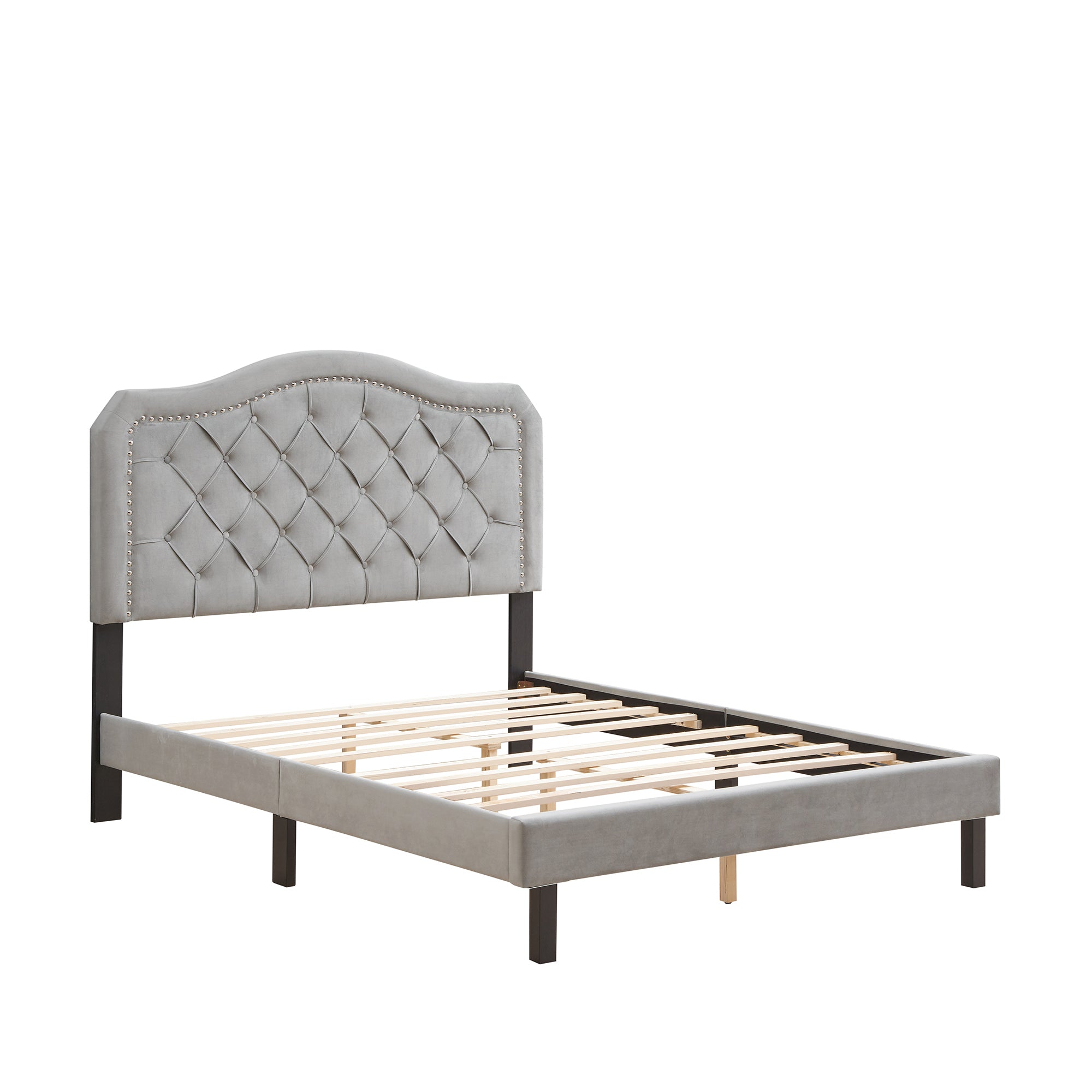 Queen Upholstered Frame Platform Bed with Tufted Headboard