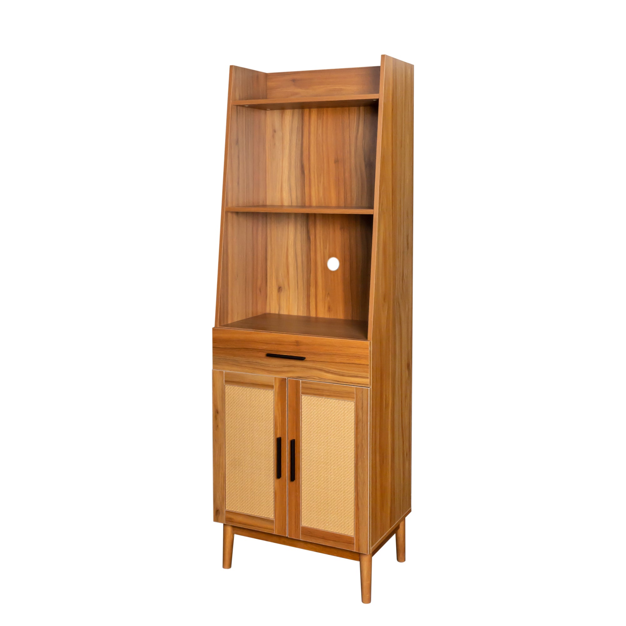 Wood Bookshelf Display Case with Drawer and Open Storage Shelves