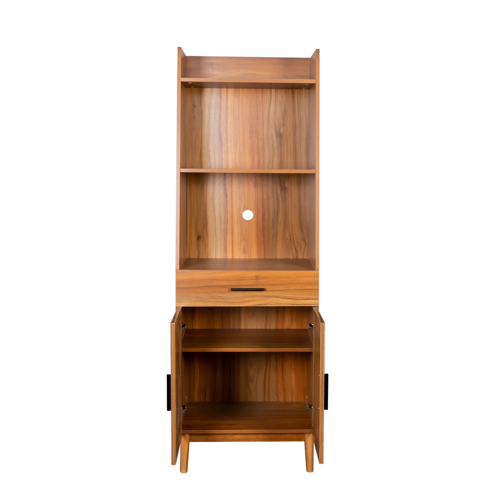 Wood Bookshelf Display Case with Drawer and Open Storage Shelves