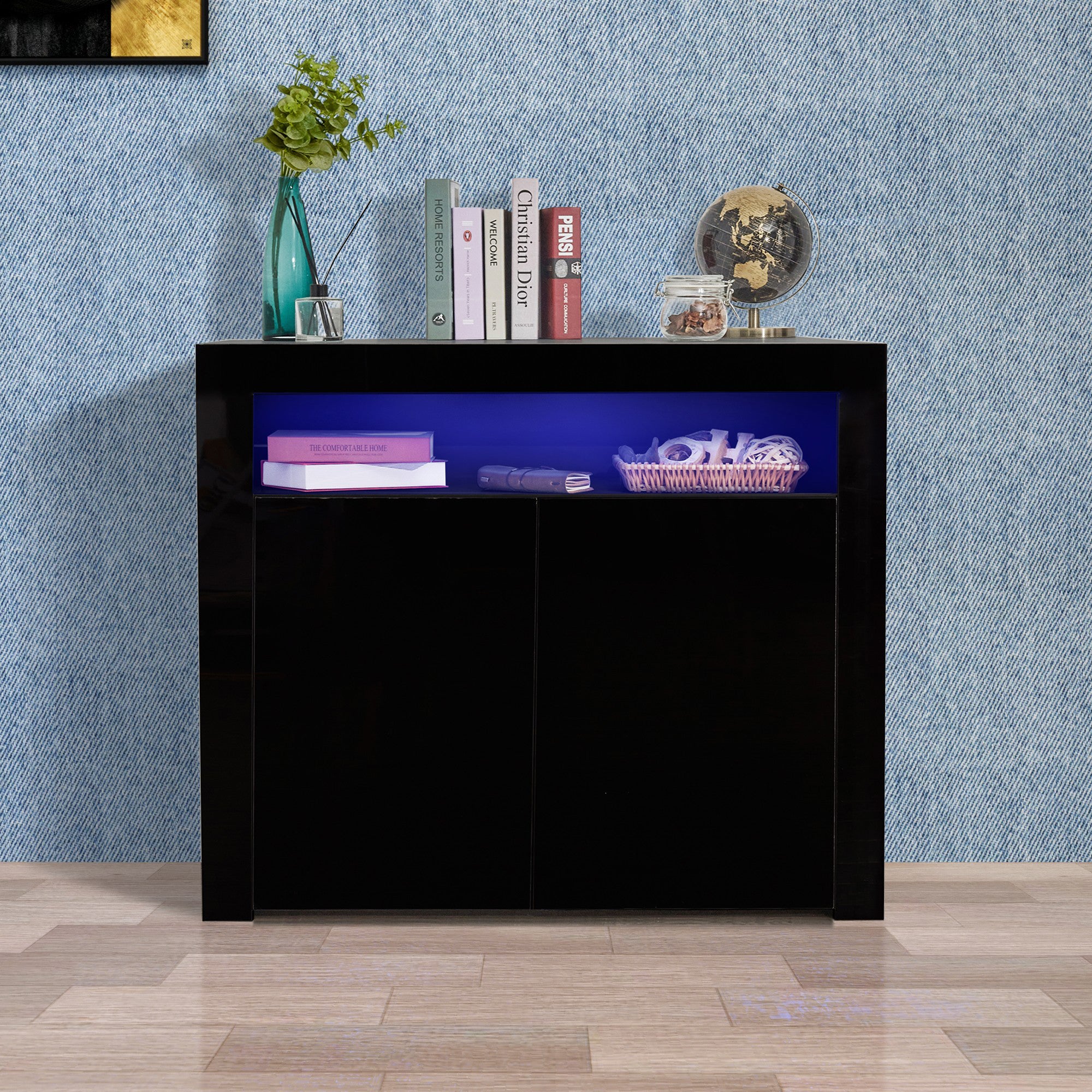 Wood Double Door Accent Cabinet with LED Light