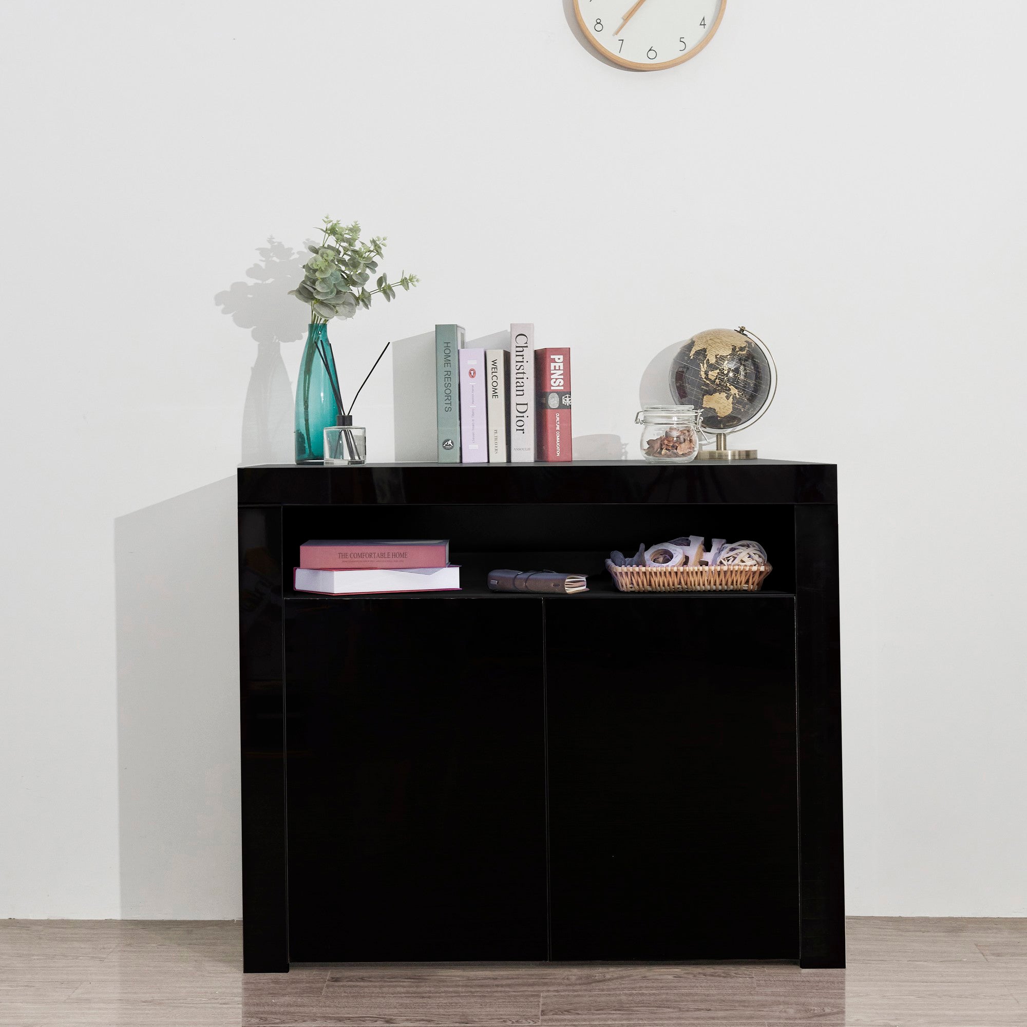 Wood Double Door Storage Accent Cabinet with LED Light