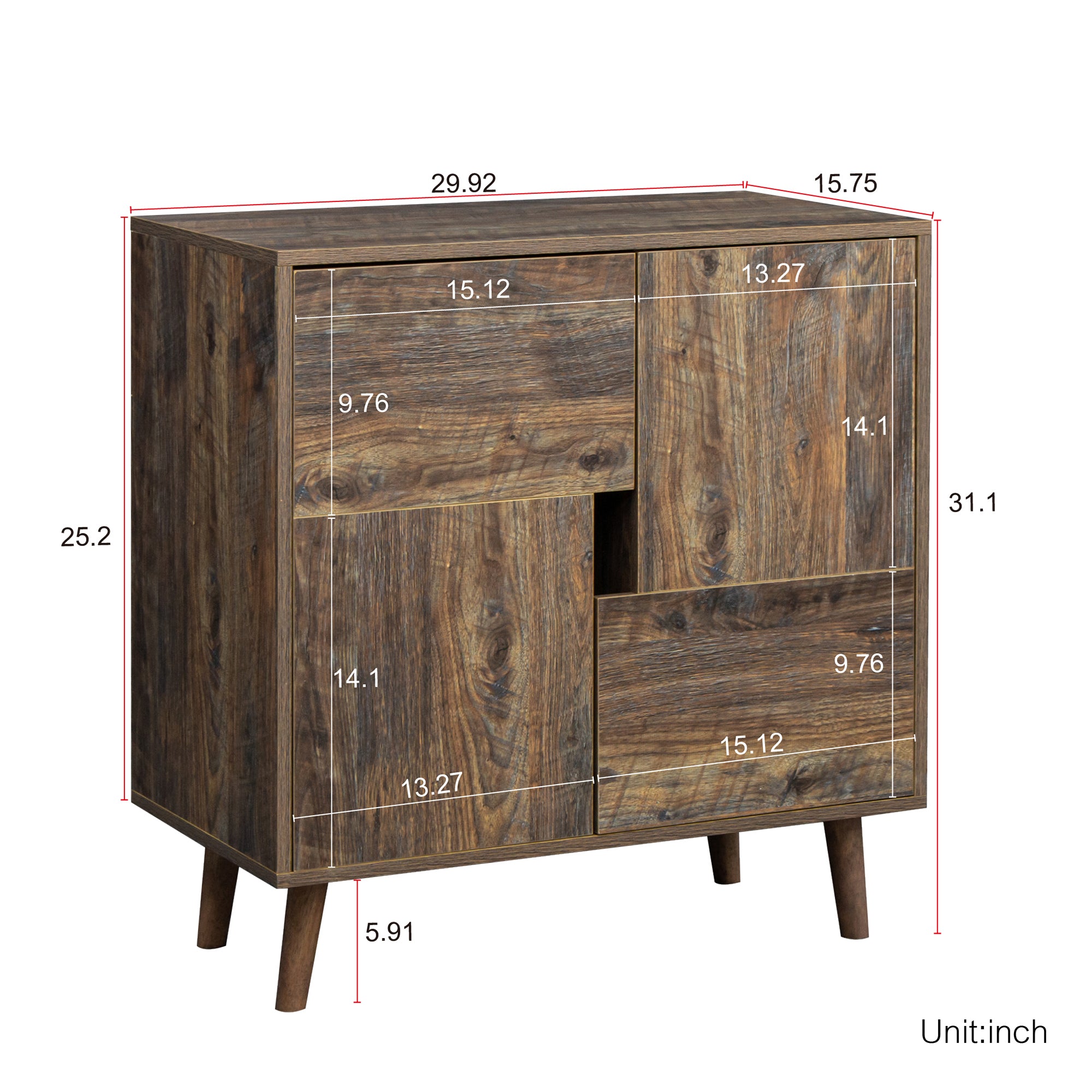 Wood Double Door Accent Cabinet with Four Storage Spaces