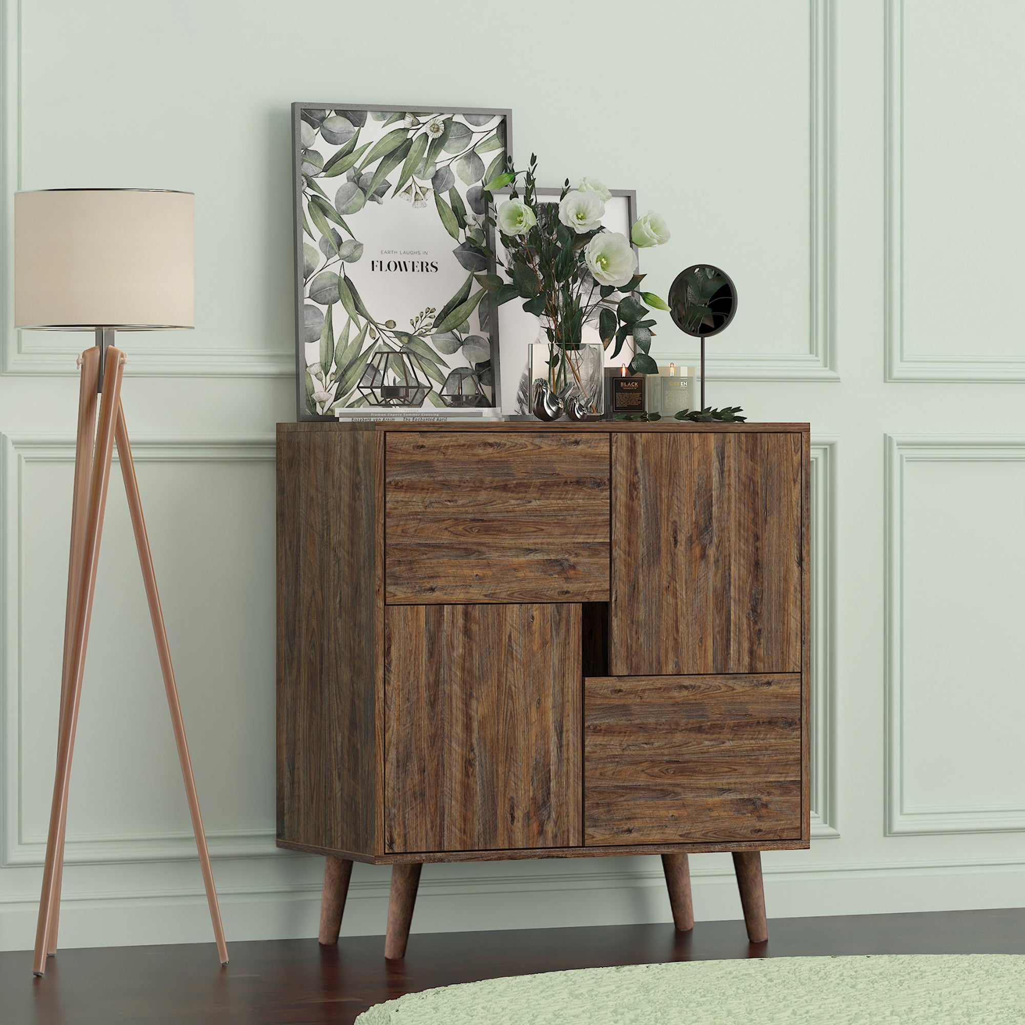 Wood Double Door Accent Cabinet with Four Storage Spaces