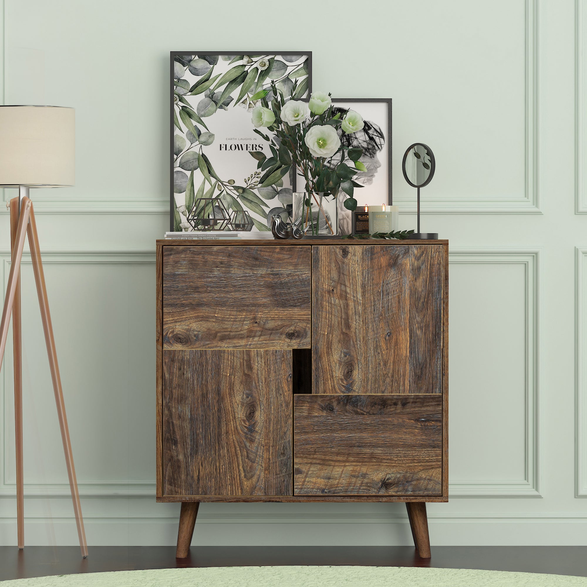 Wood Double Door Accent Cabinet with Four Storage Spaces