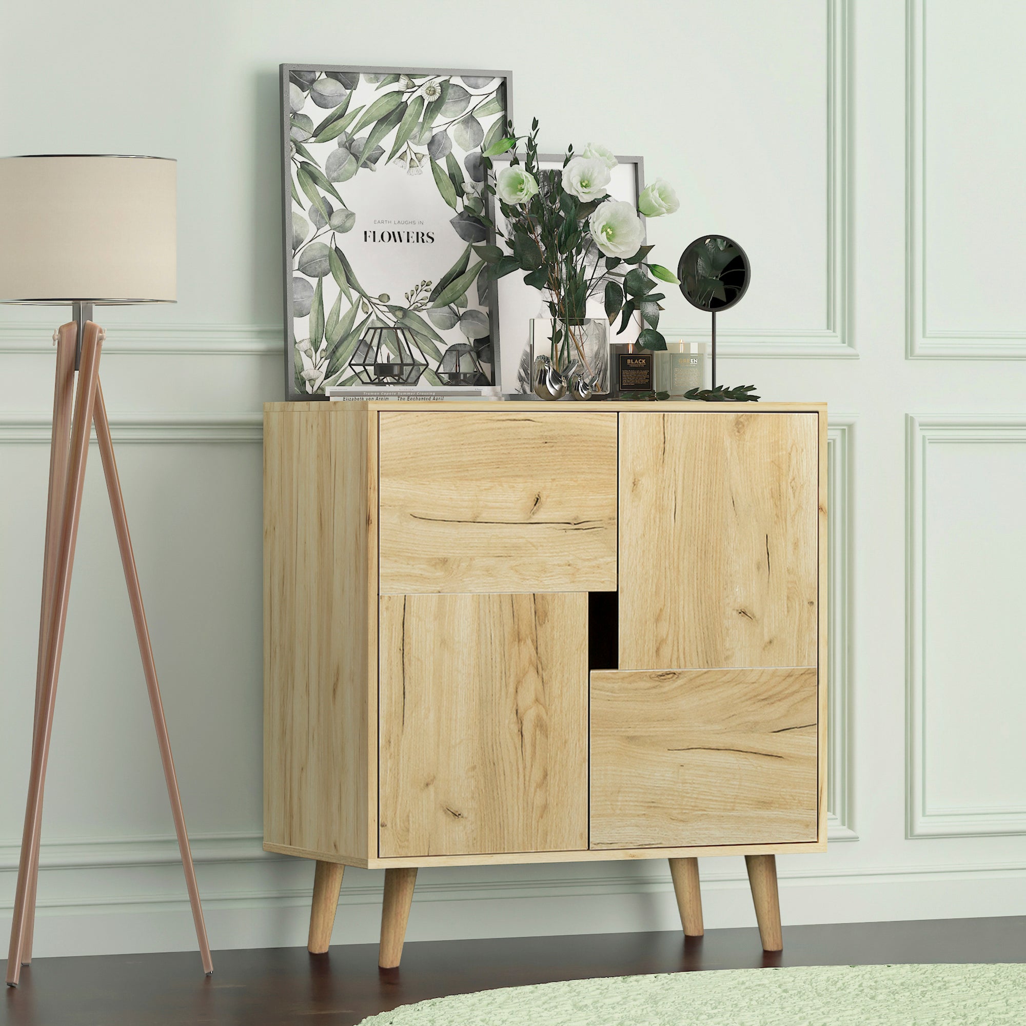 Wood Double Door Accent Cabinet with Four Storage Spaces