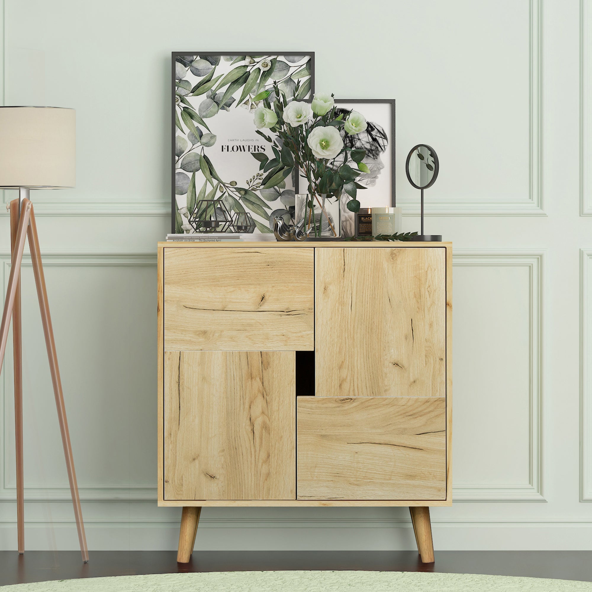 Wood Double Door Accent Cabinet with Four Storage Spaces