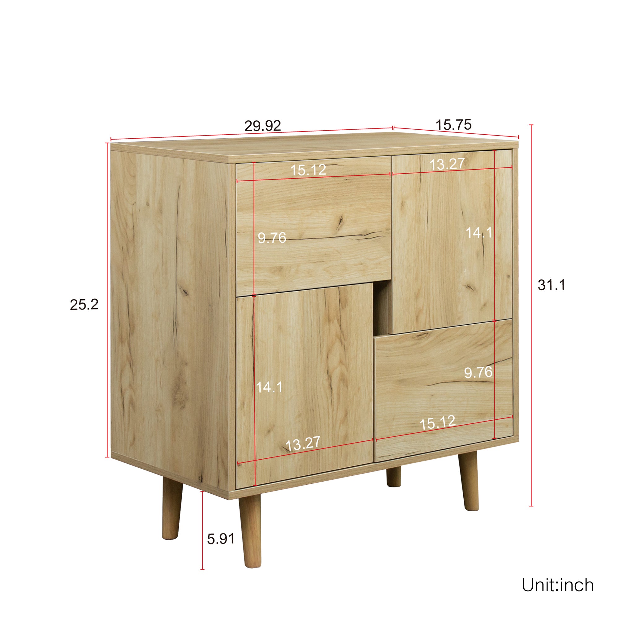 Wood Double Door Accent Cabinet with Four Storage Spaces