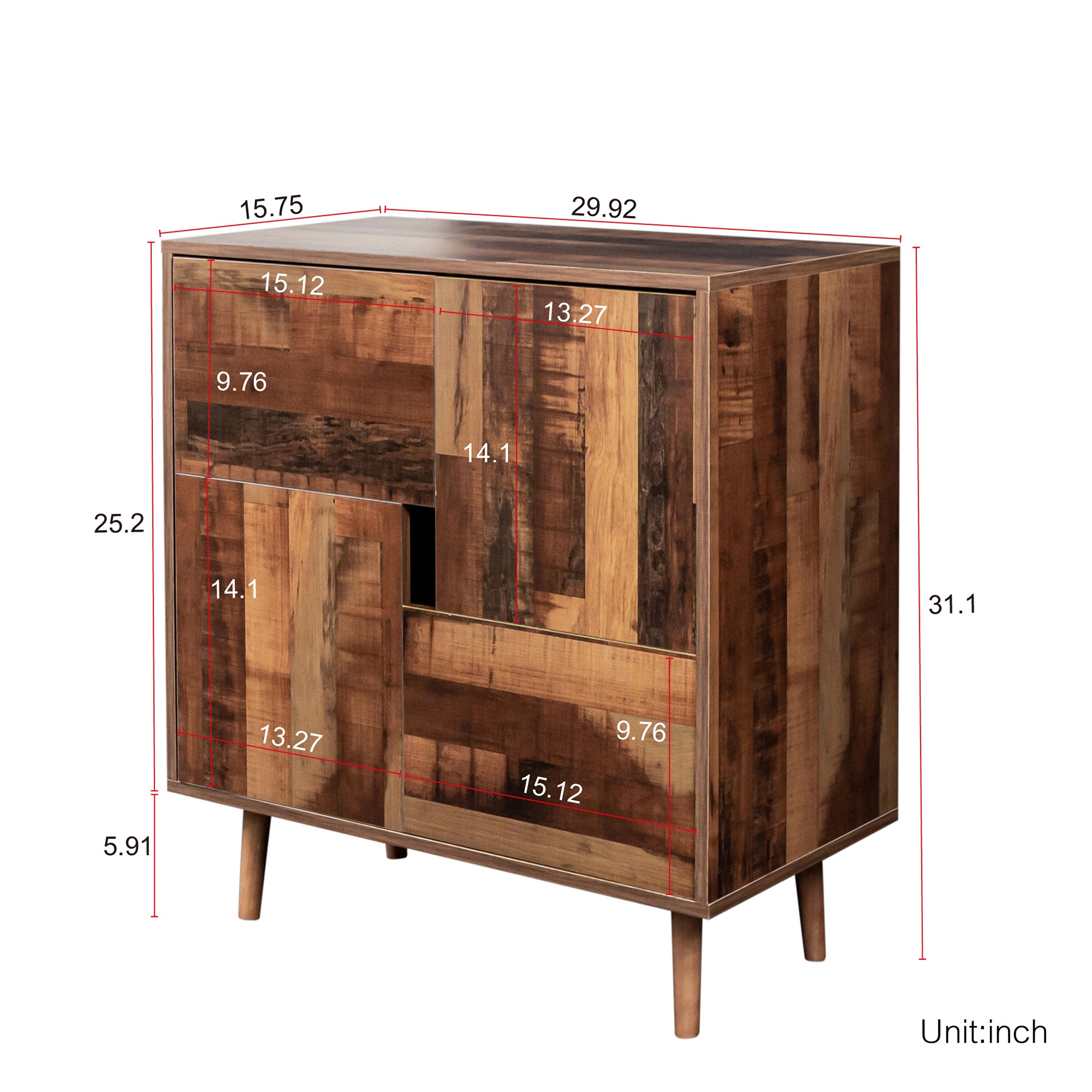 31" Tall Wood 2-door Accent Cabinet with 4 storage spaces