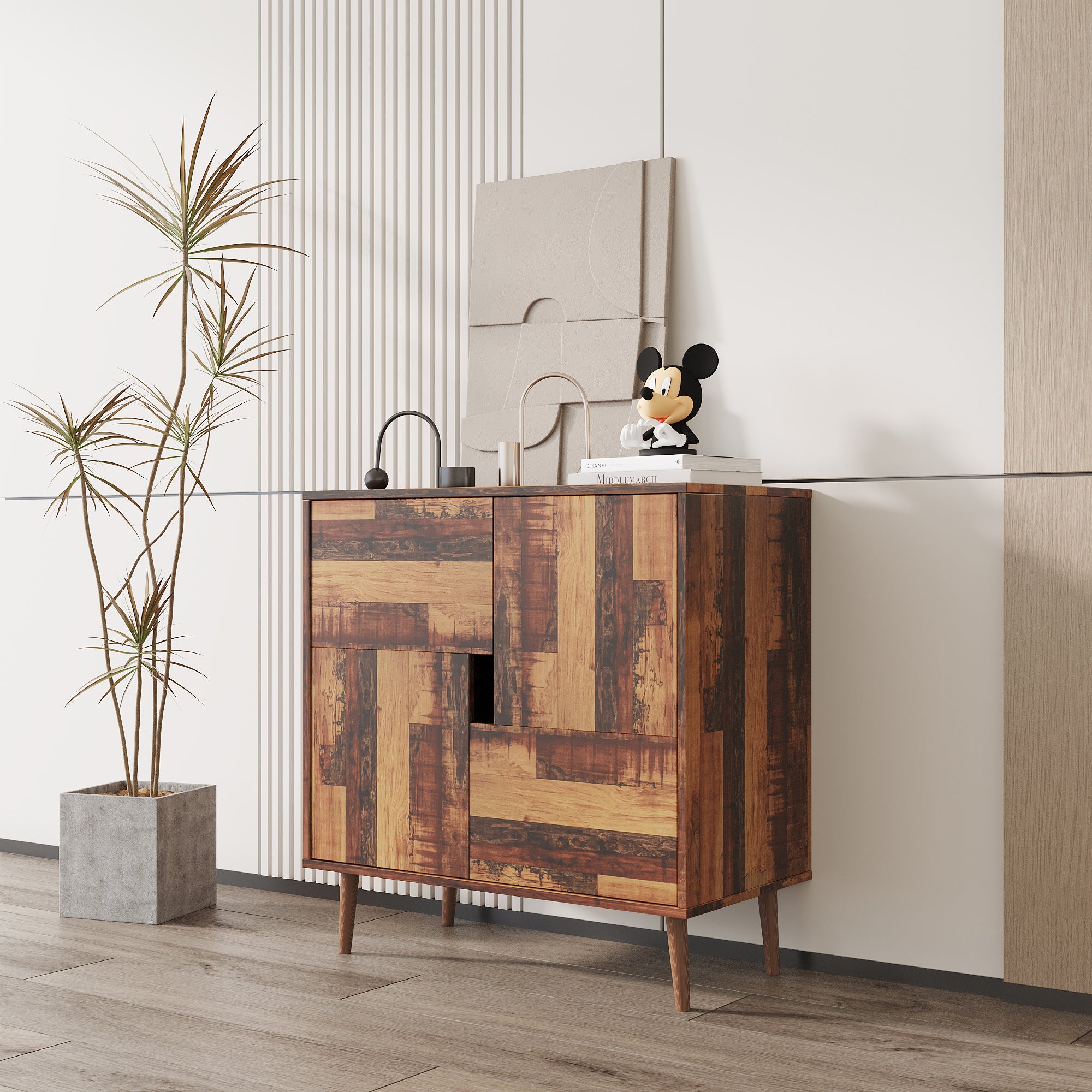 31" Tall Wood 2-door Accent Cabinet with 4 storage spaces