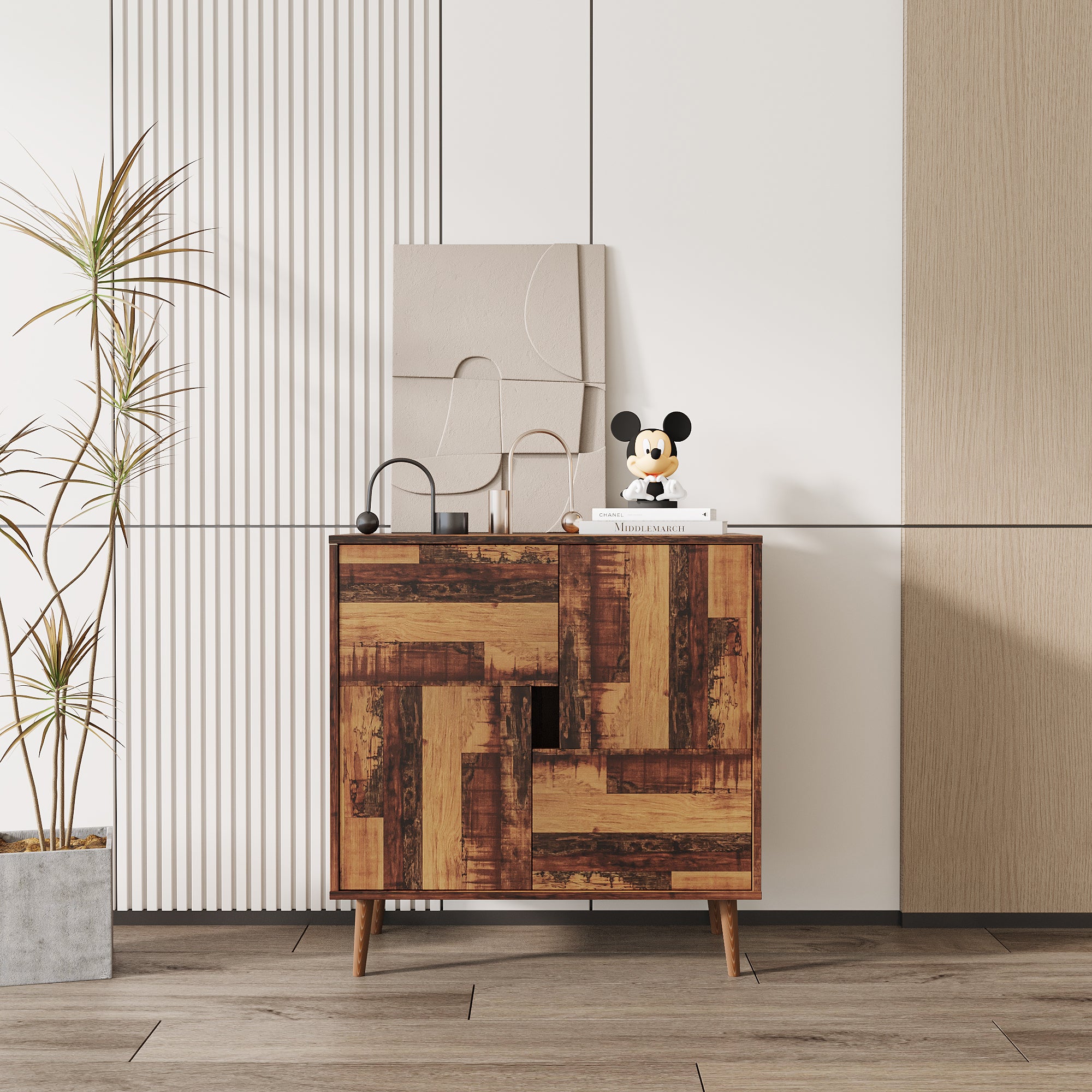 31" Tall Wood 2-door Accent Cabinet with 4 storage spaces