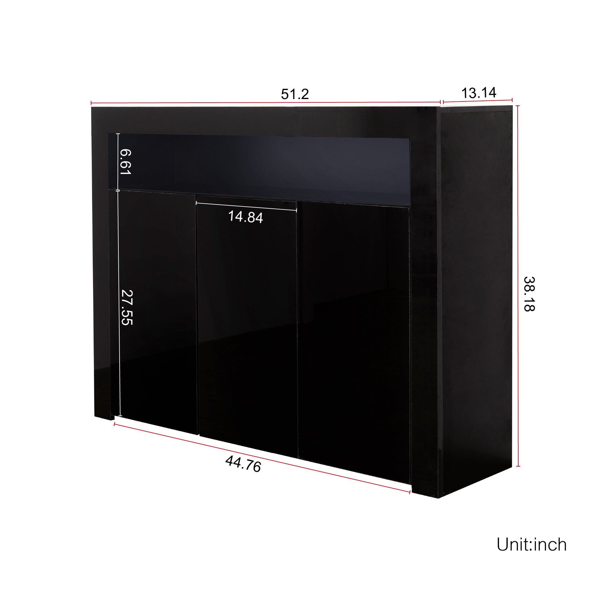 38" Tall Wood 3-door Storage Cabinet with LED Light