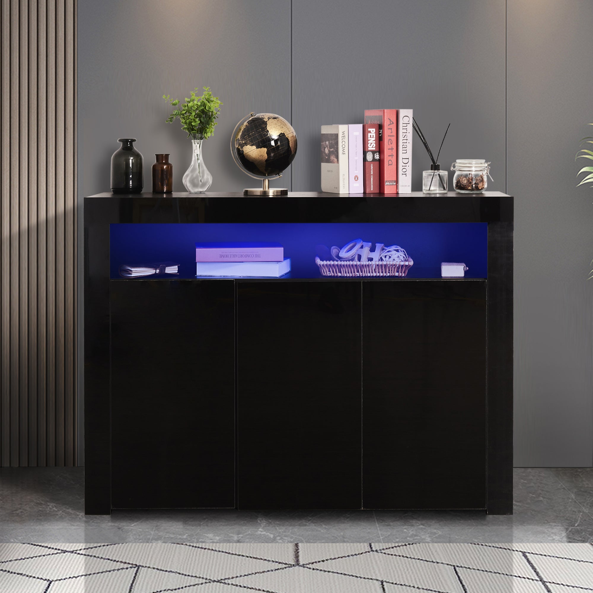 38" Tall Wood 3-door Storage Cabinet with LED Light