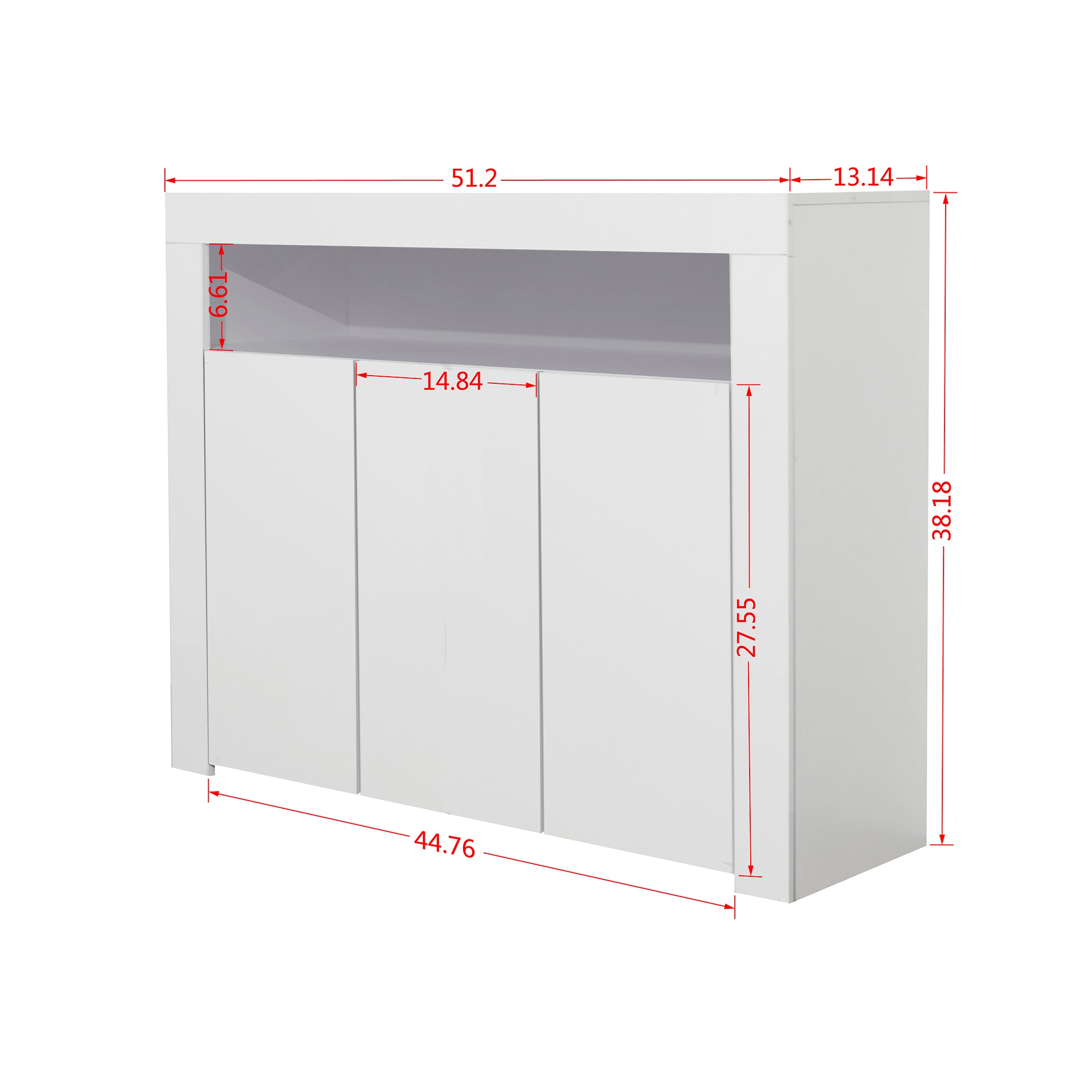 38" Tall Wood 3-door Storage Cabinet with LED Light