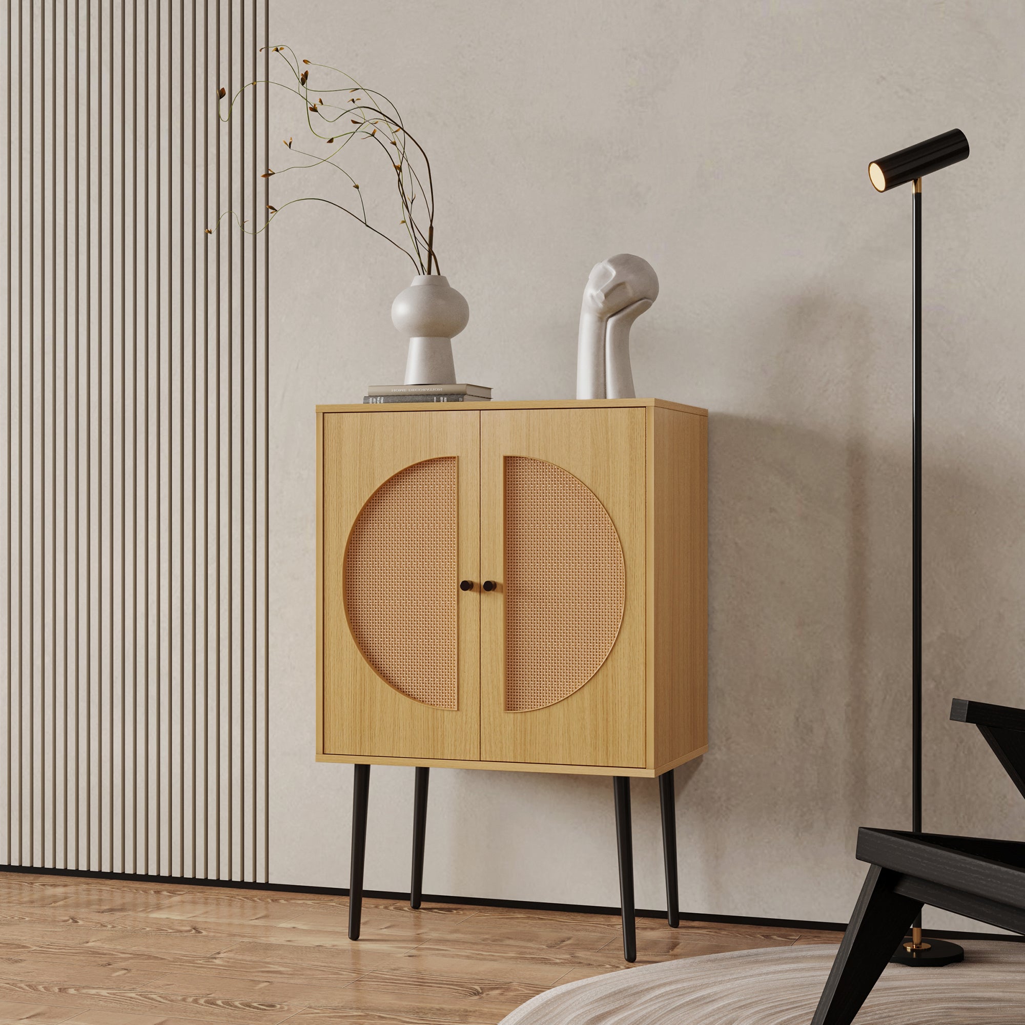 41" Tall Wood 2-door Accent Cabinet with Rattan Element