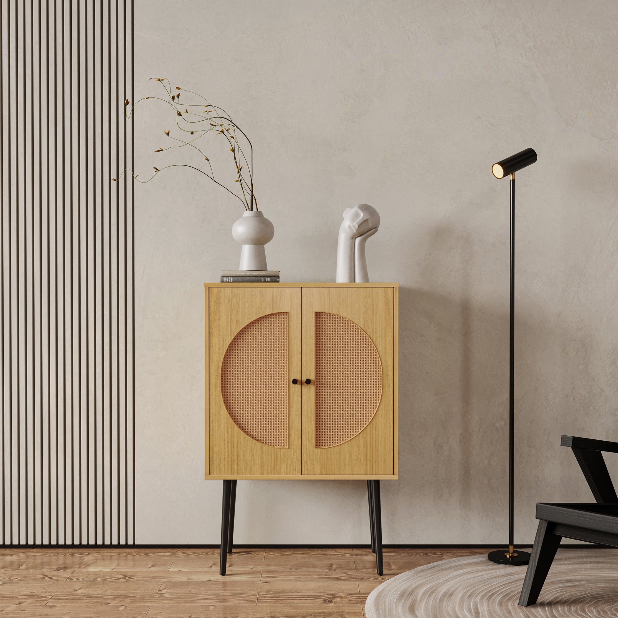 41" Tall Wood 2-door Accent Cabinet with Rattan Element