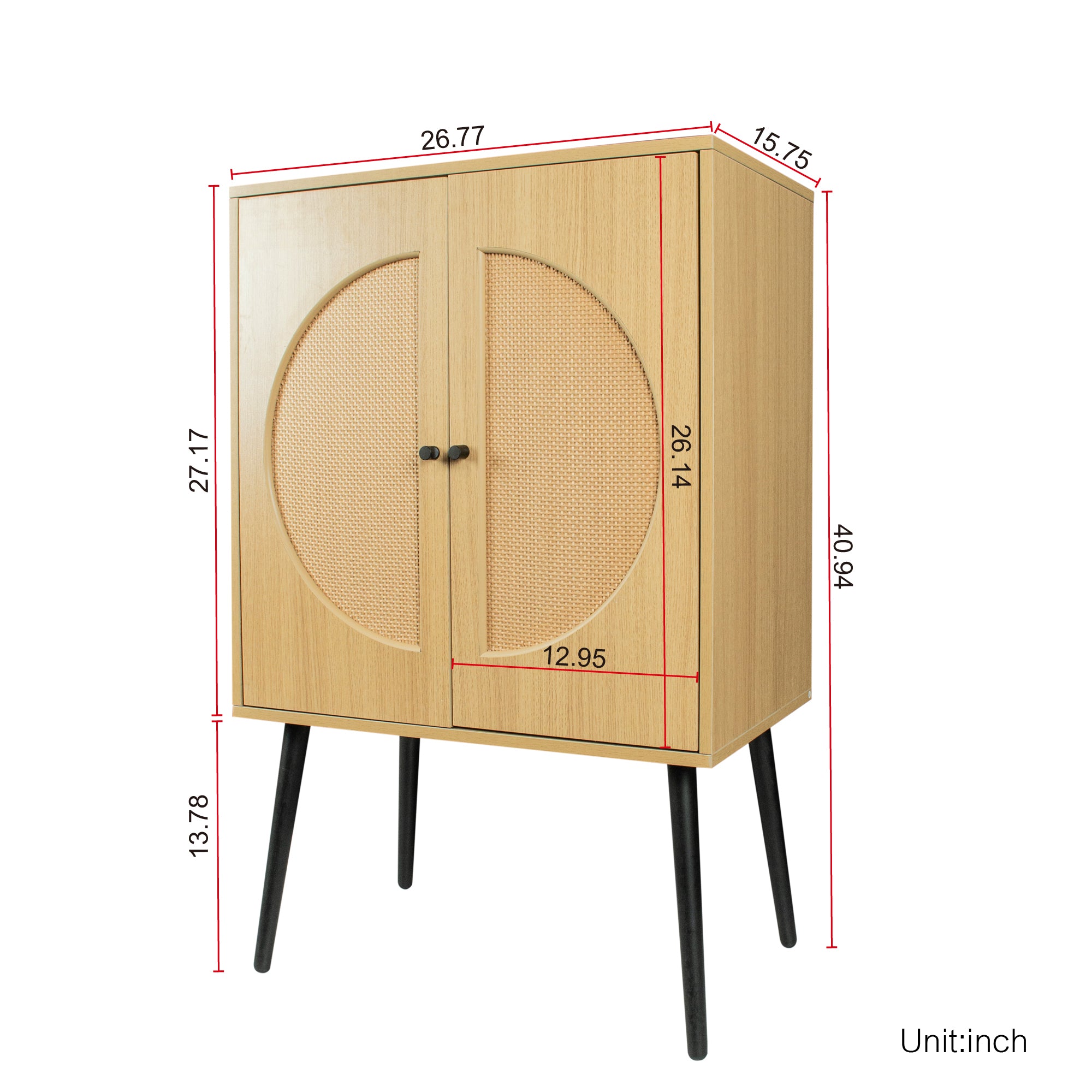 41" Tall Wood 2-door Accent Cabinet with Rattan Element