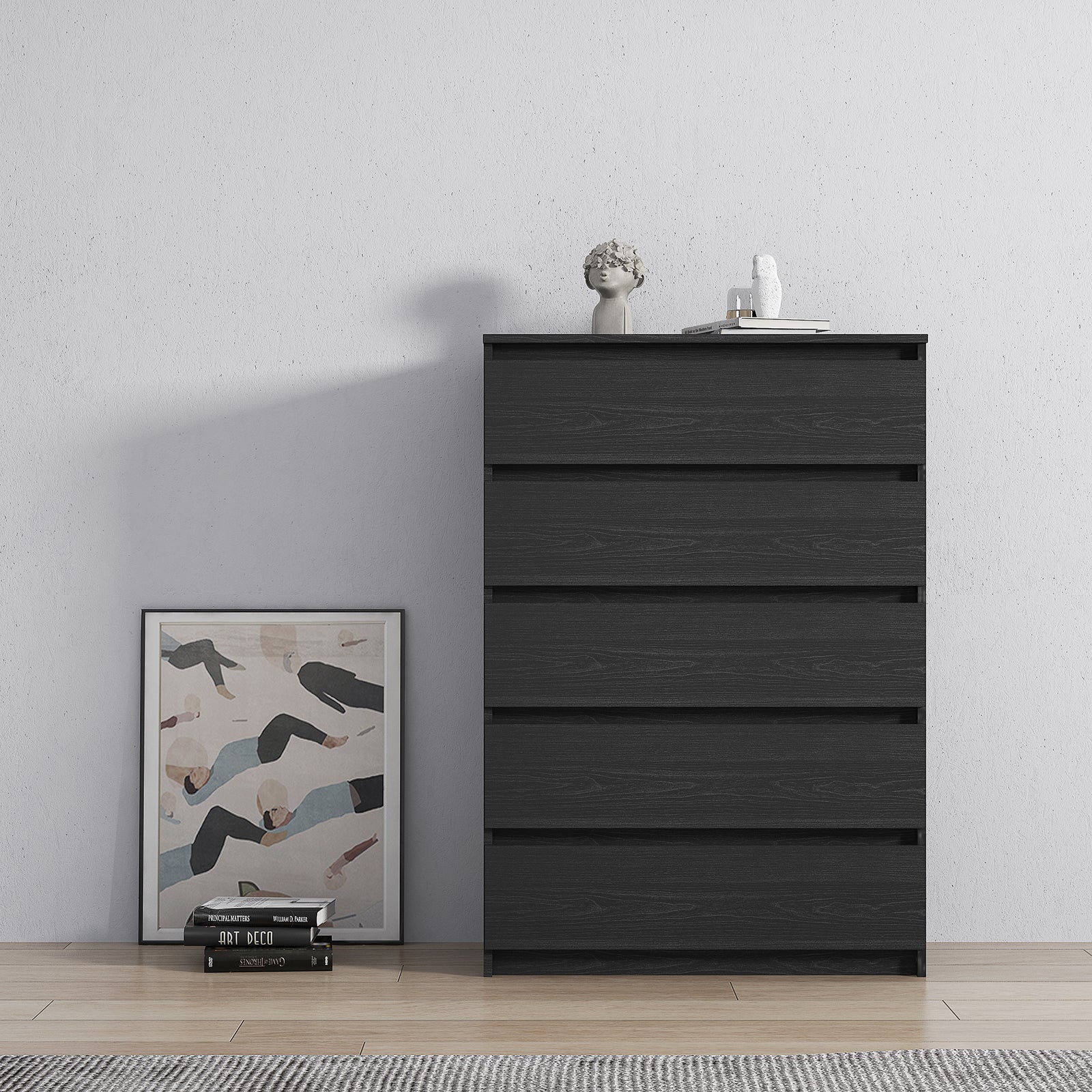 5-Drawer 28" W Wood Chest in Black