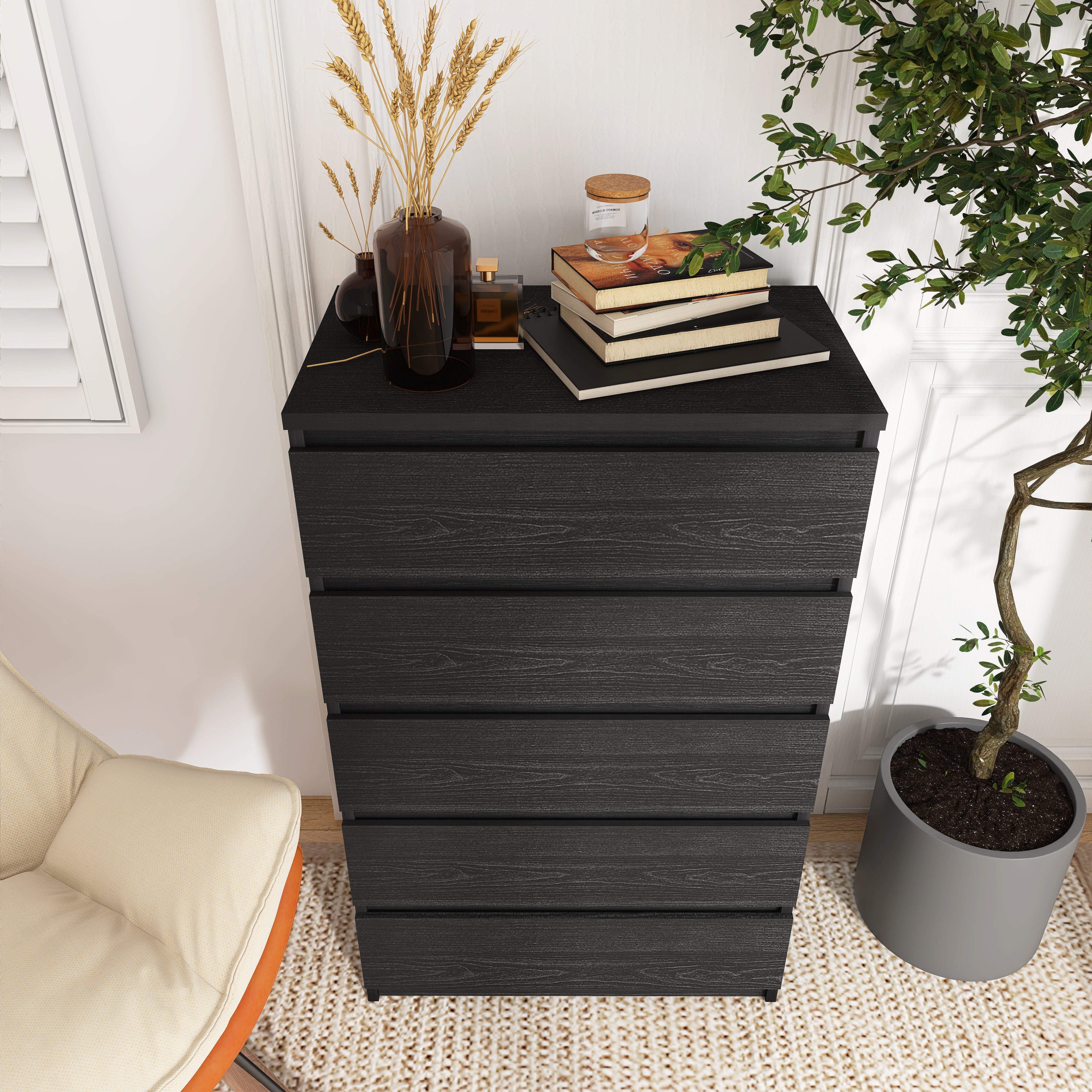 5-Drawer 28" W Wood Chest in Black
