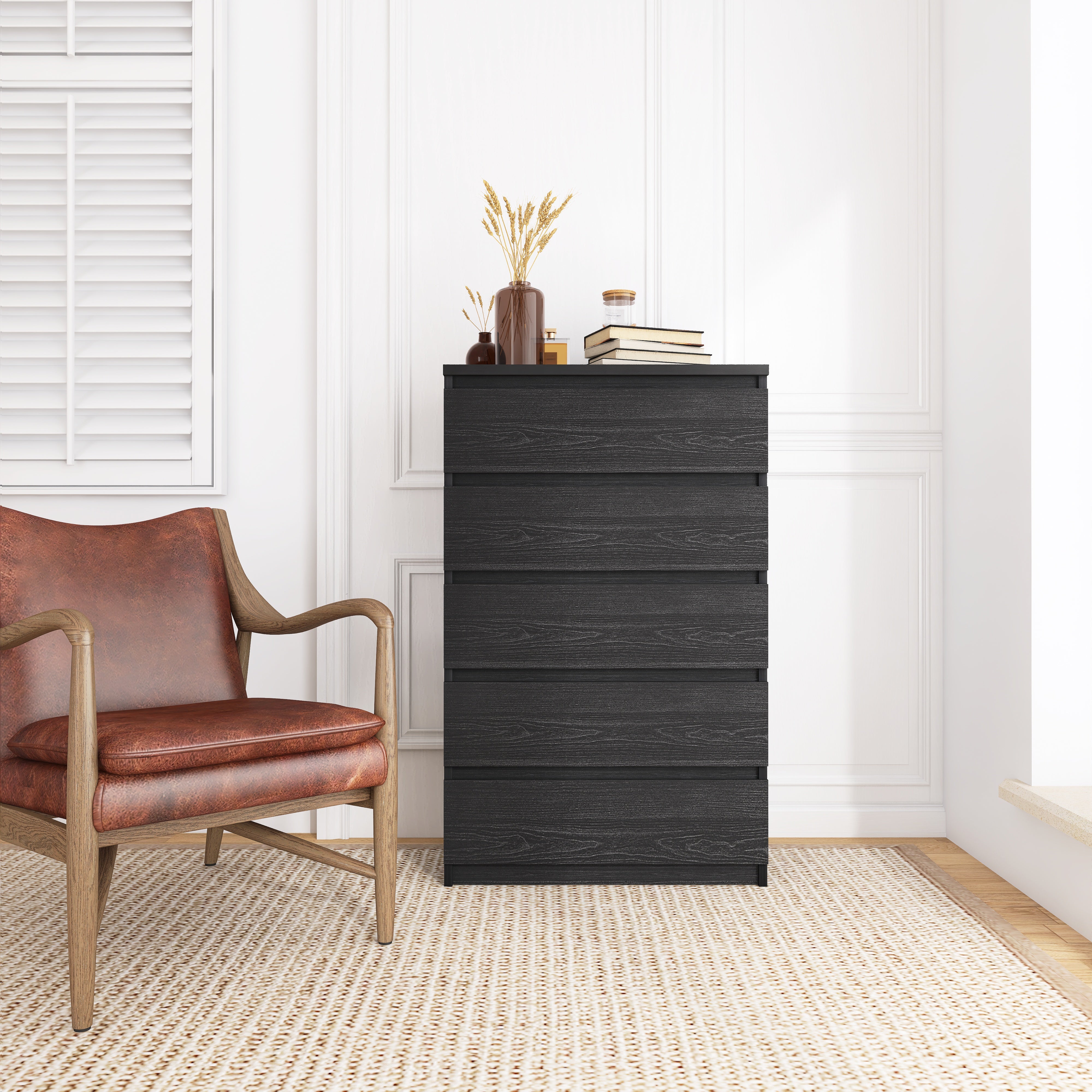 5-Drawer 28" W Wood Chest in Black