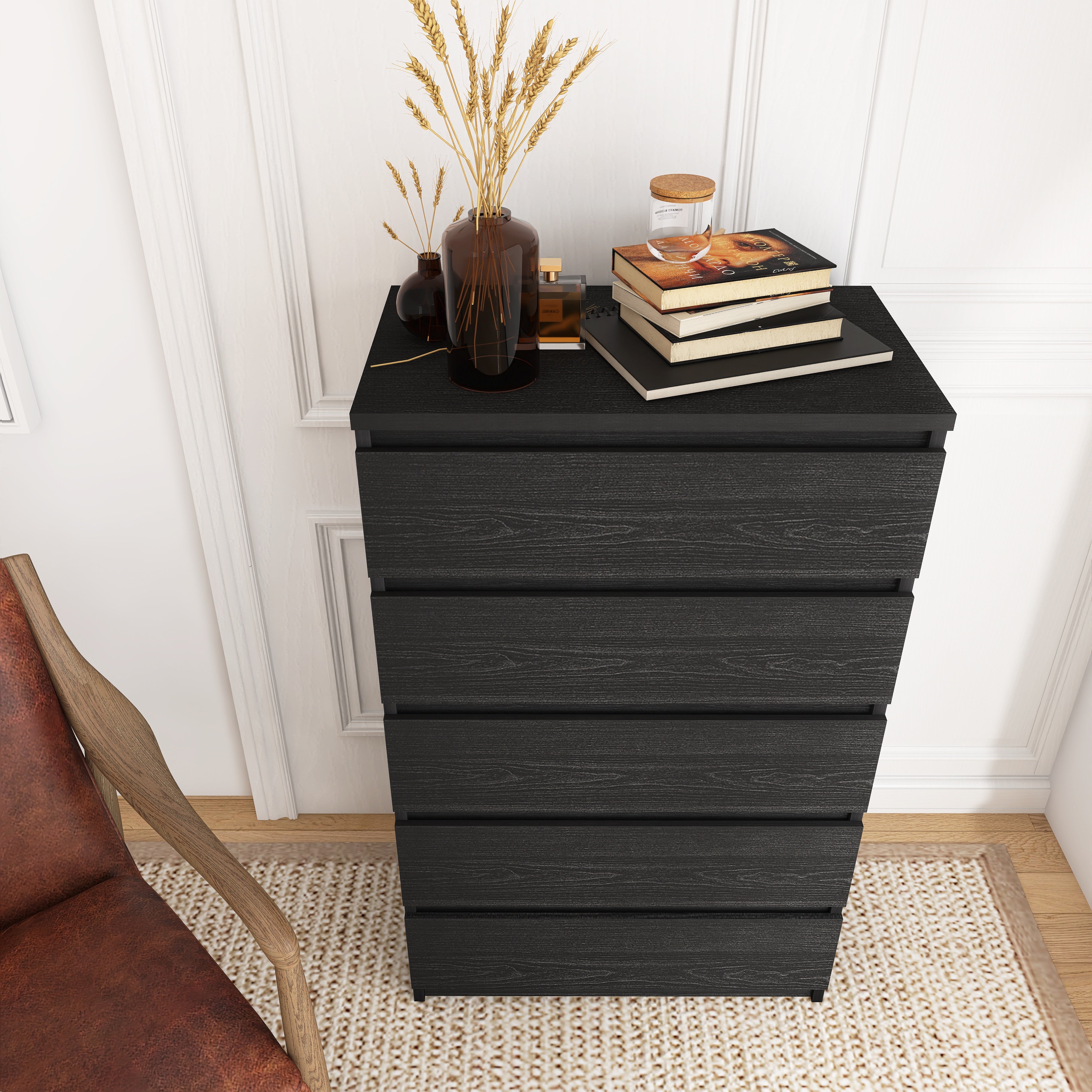 5-Drawer 28" W Wood Chest in Black