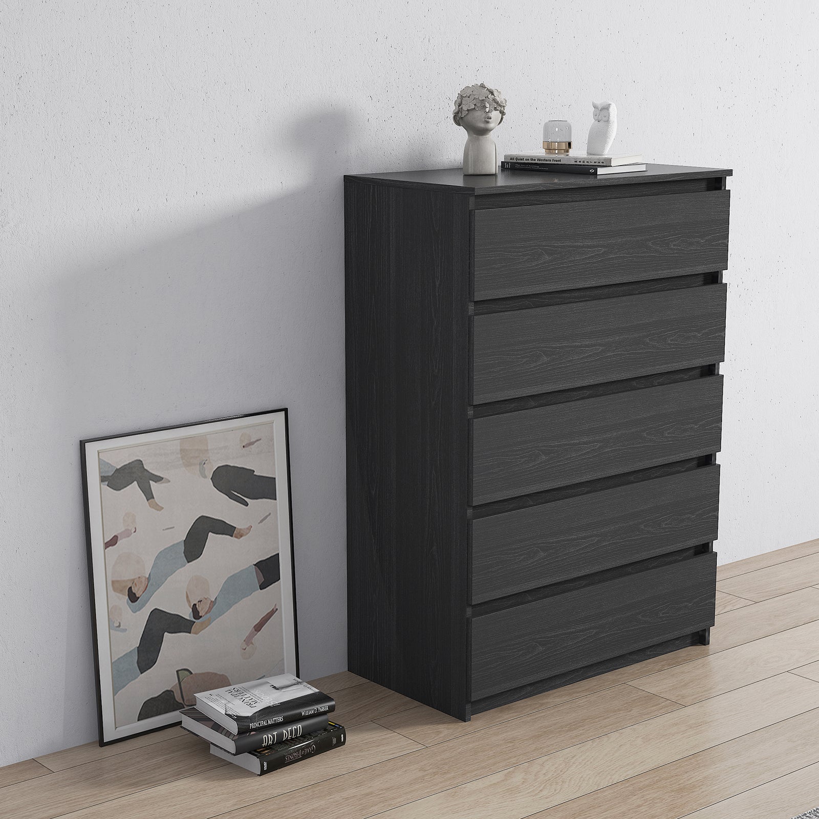 5-Drawer 28" W Wood Chest in Black