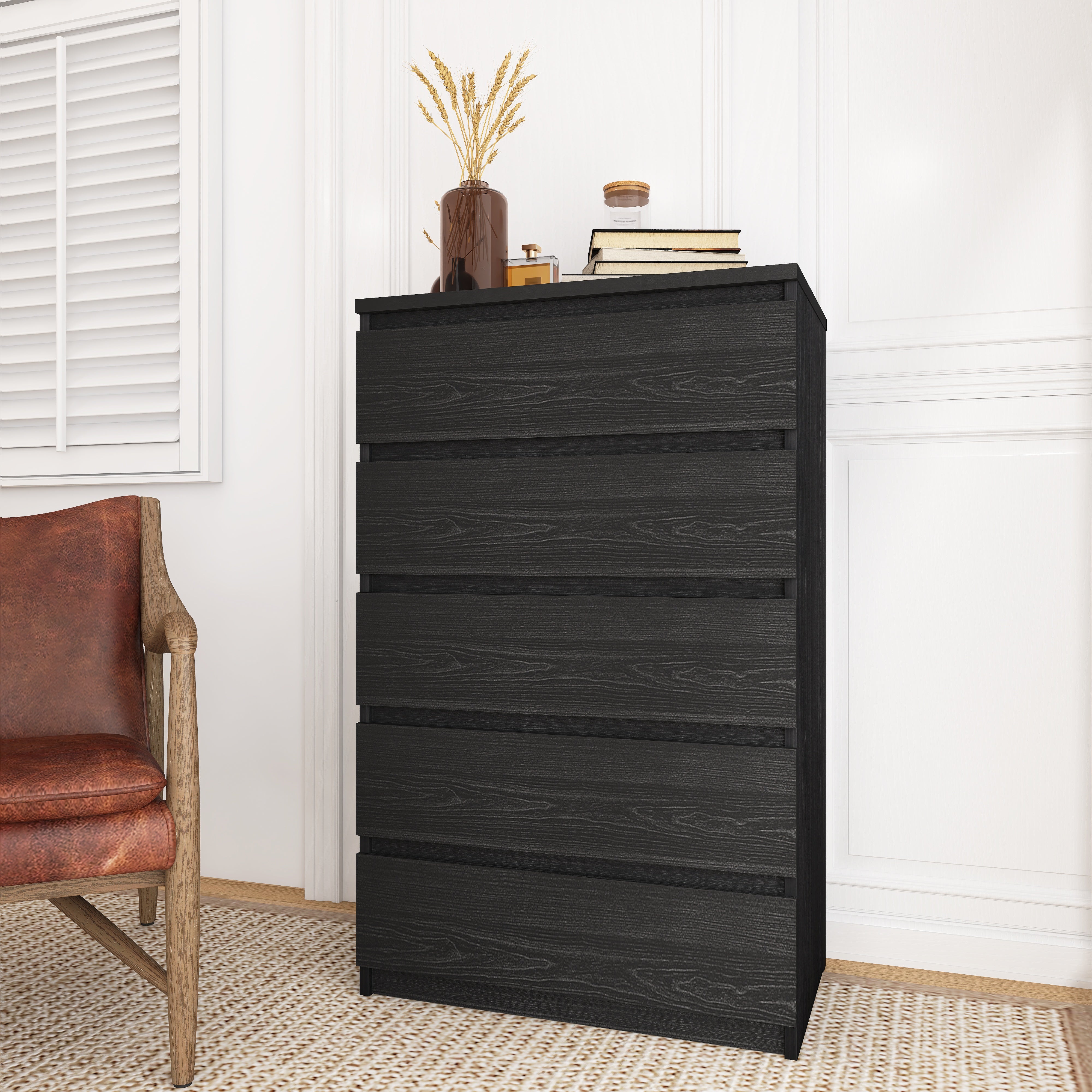 5-Drawer 28" W Wood Chest in Black