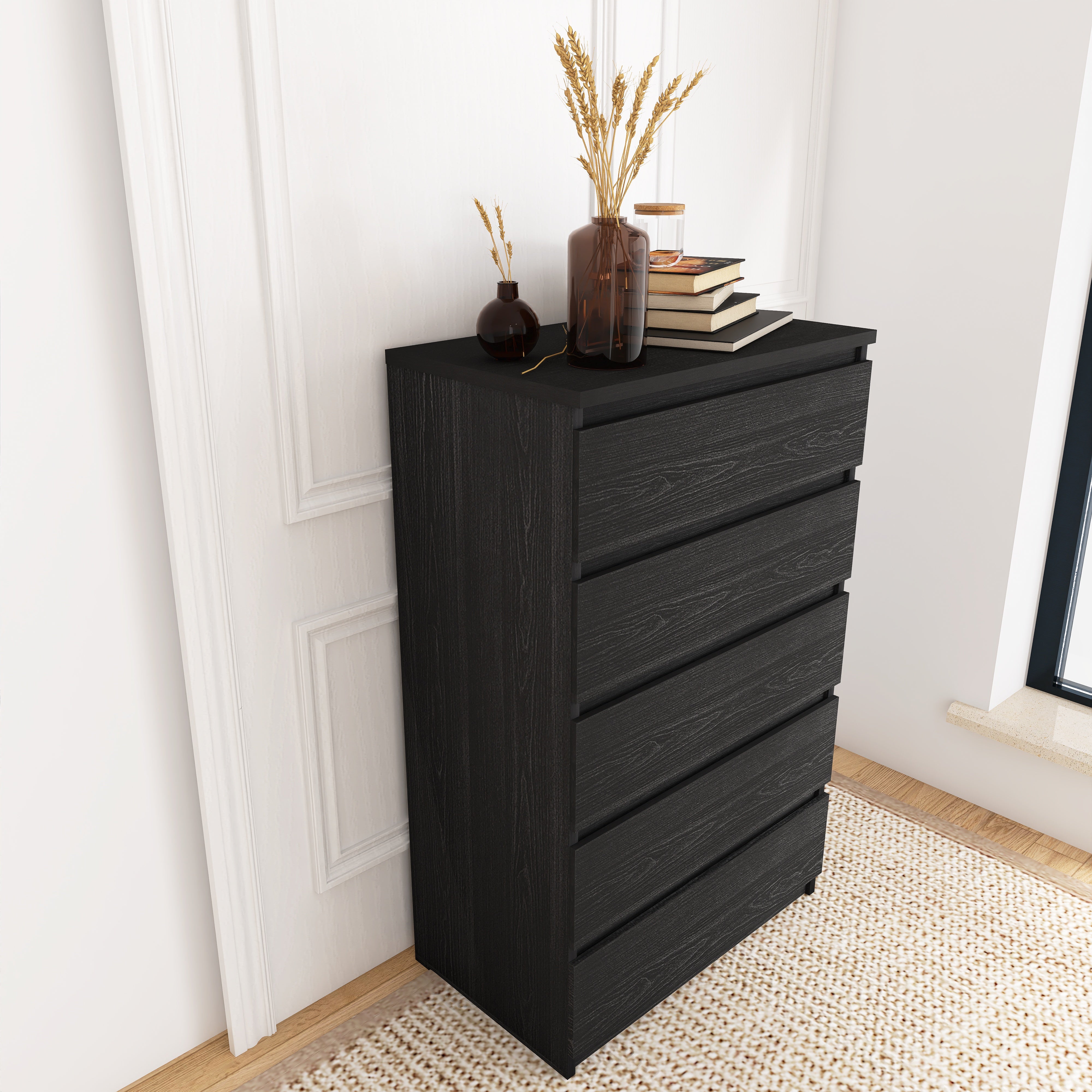 5-Drawer 28" W Wood Chest in Black
