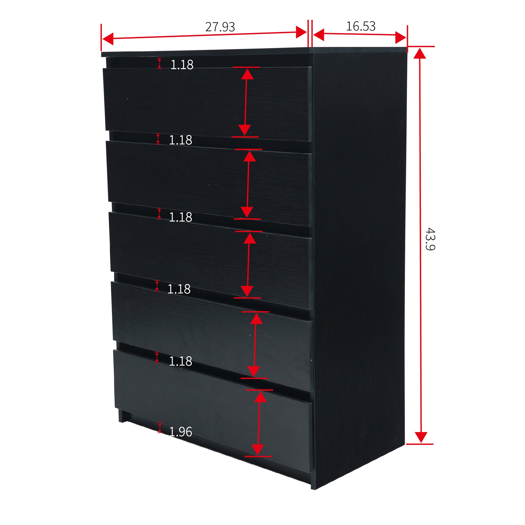 5-Drawer 28" W Wood Chest in Black