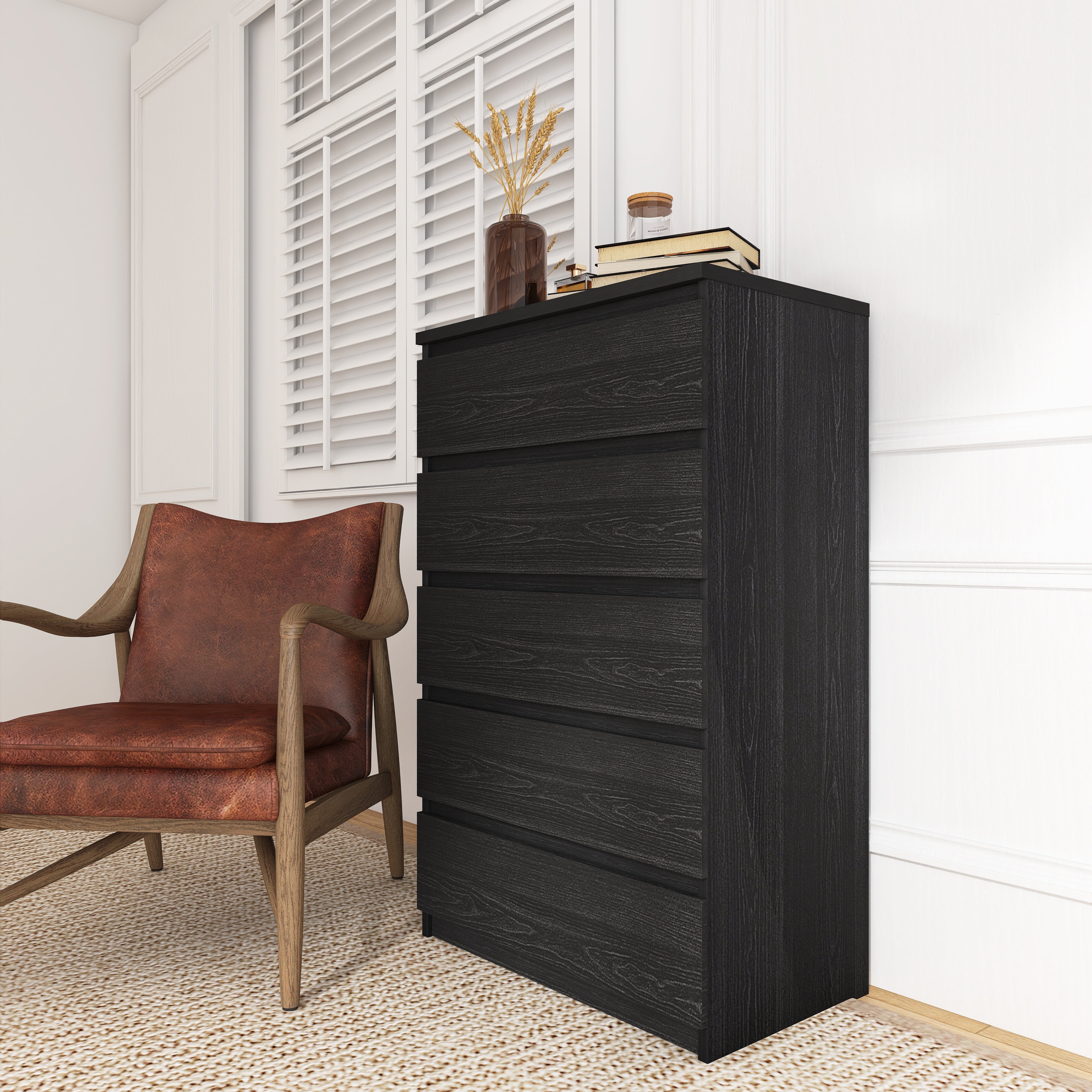 5-Drawer 28" W Wood Chest in Black