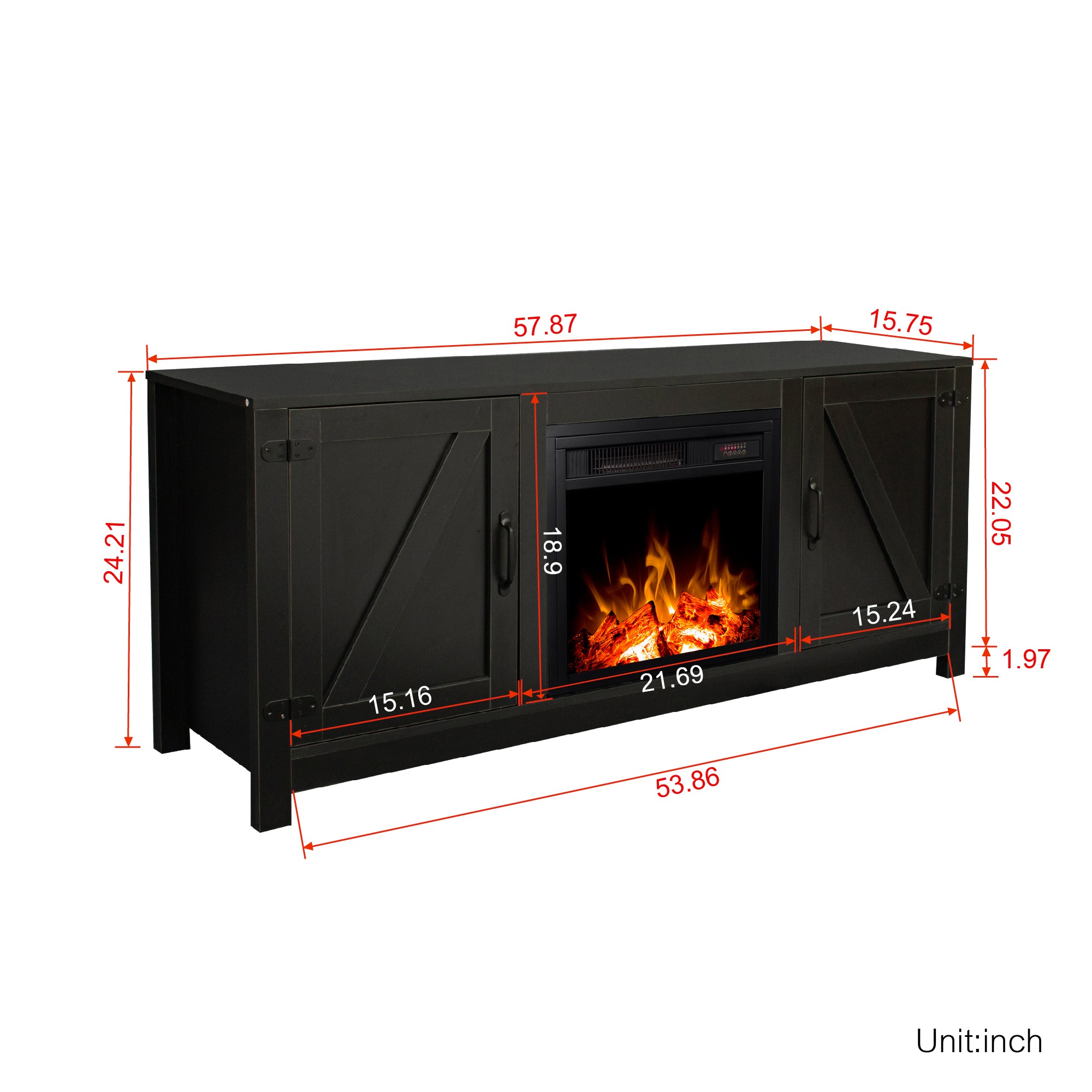 58-inch Freestanding Electric Fireplace with Storage