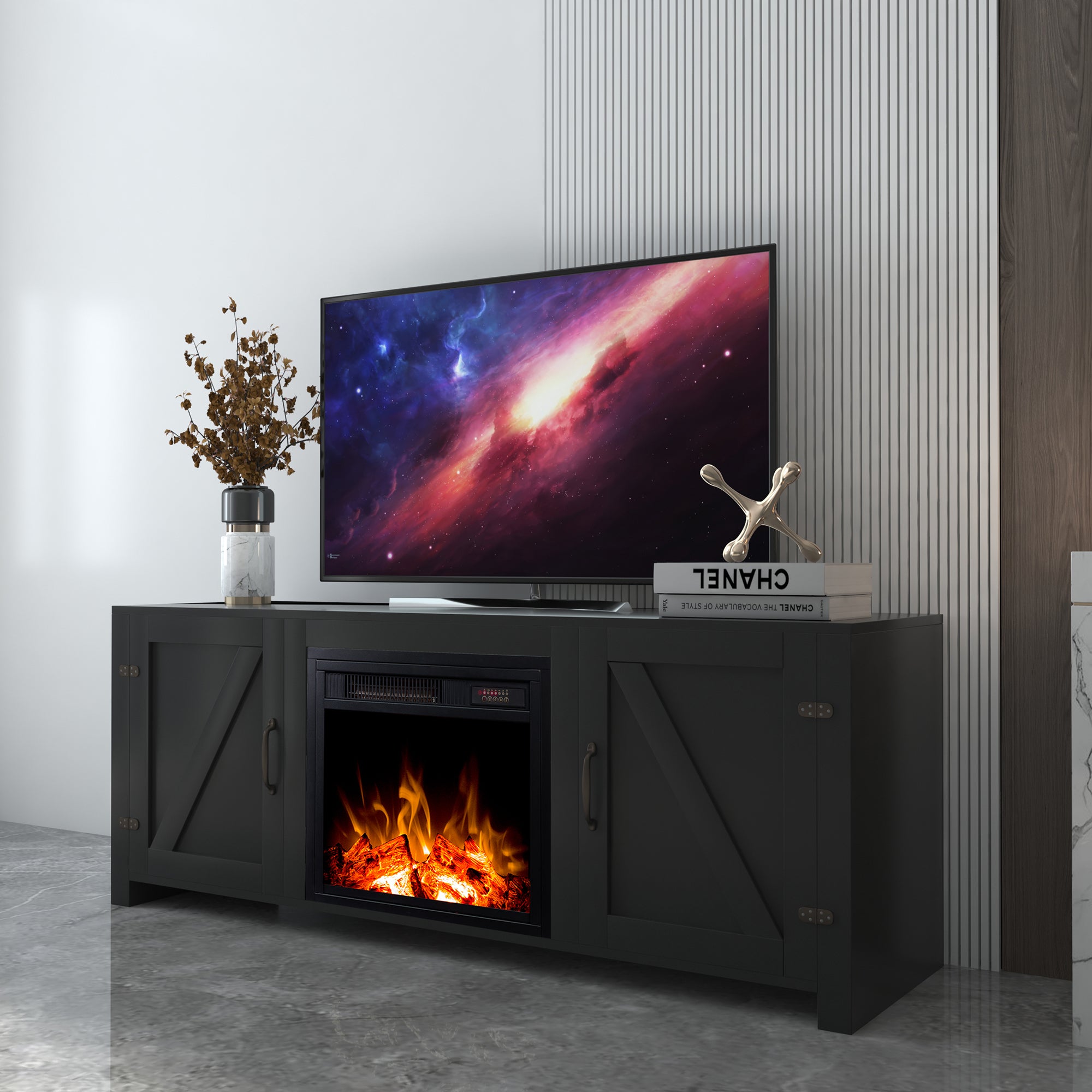 58-inch Freestanding Electric Fireplace with Storage