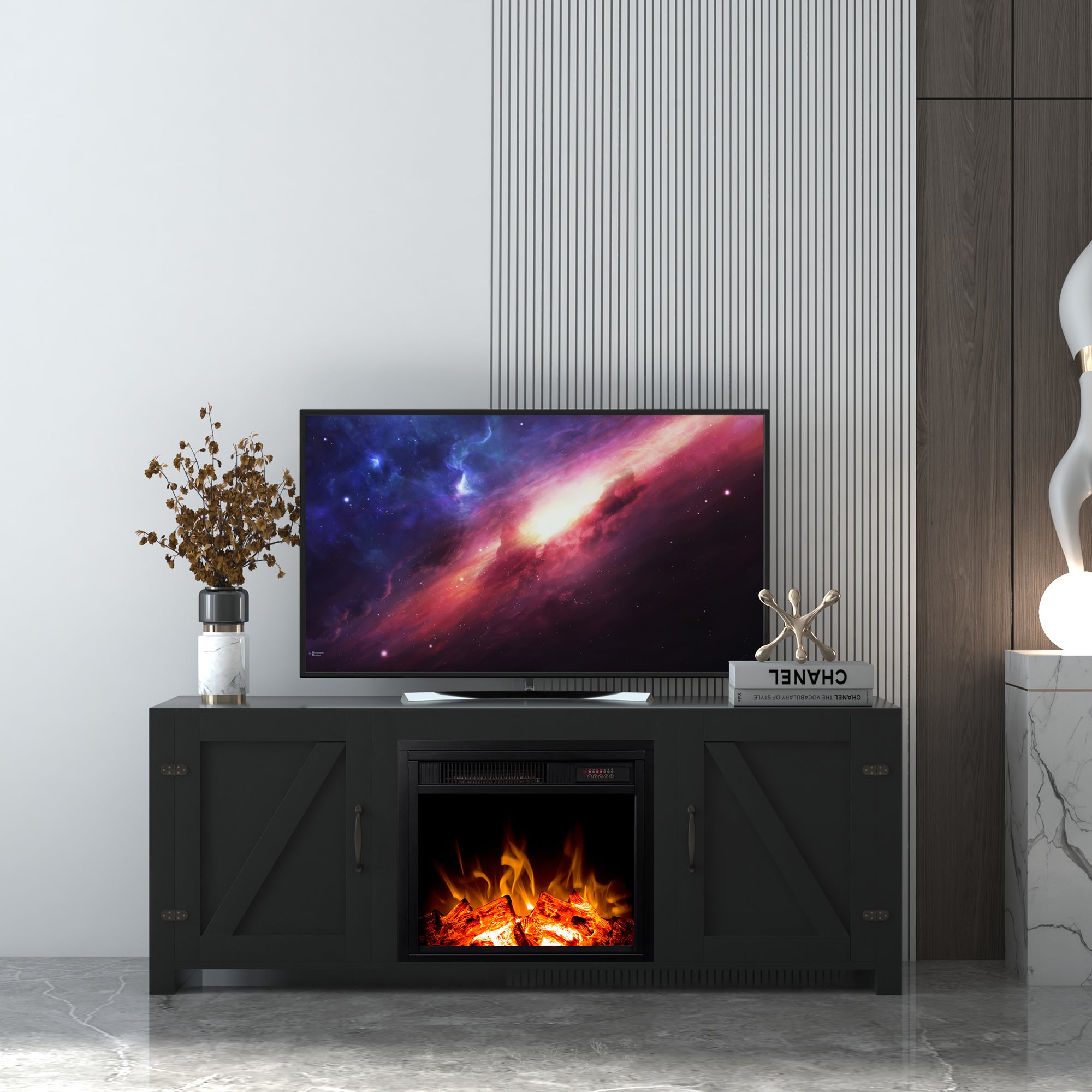 58-inch Freestanding Electric Fireplace with Storage