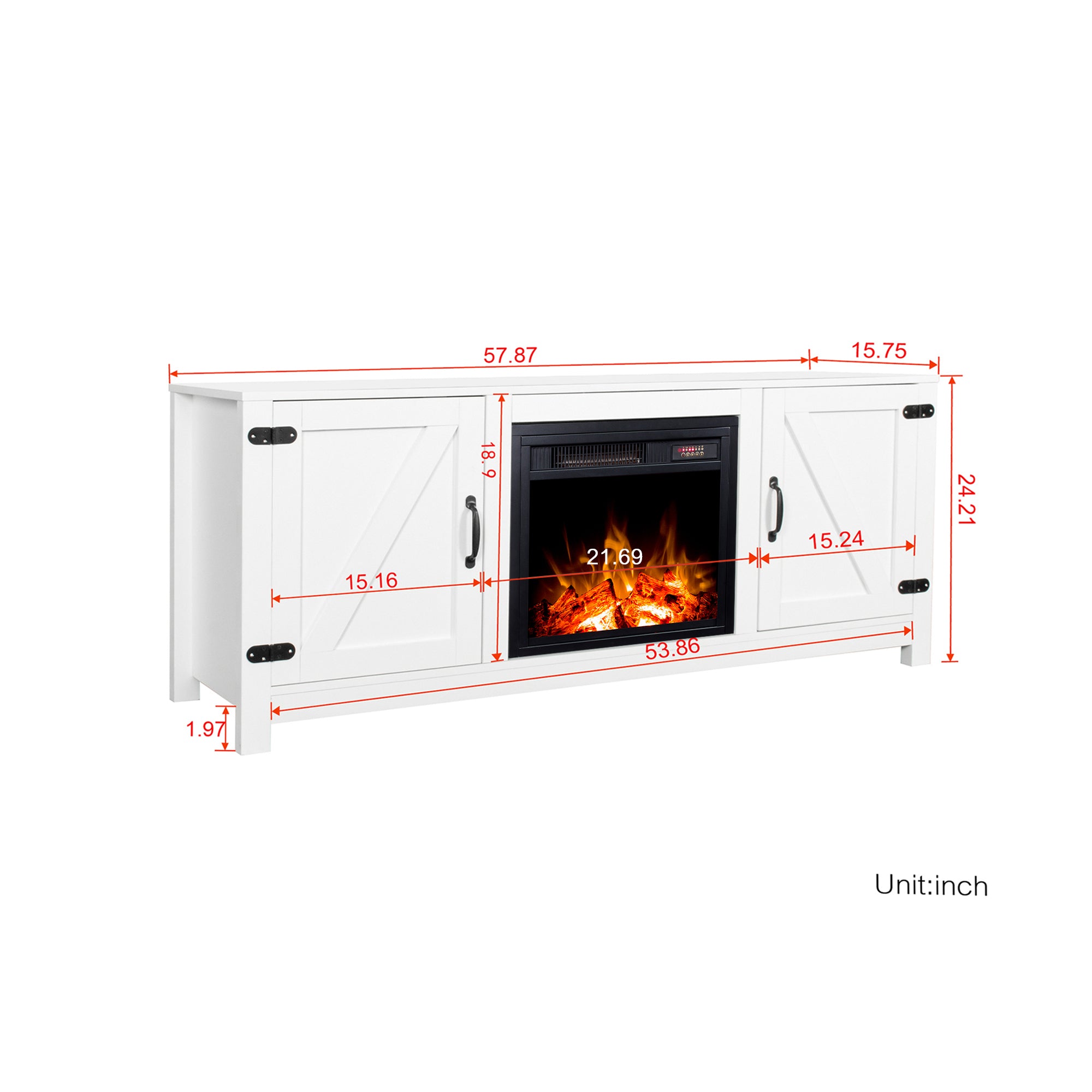 58-inch Freestanding Electric Fireplace with Storage