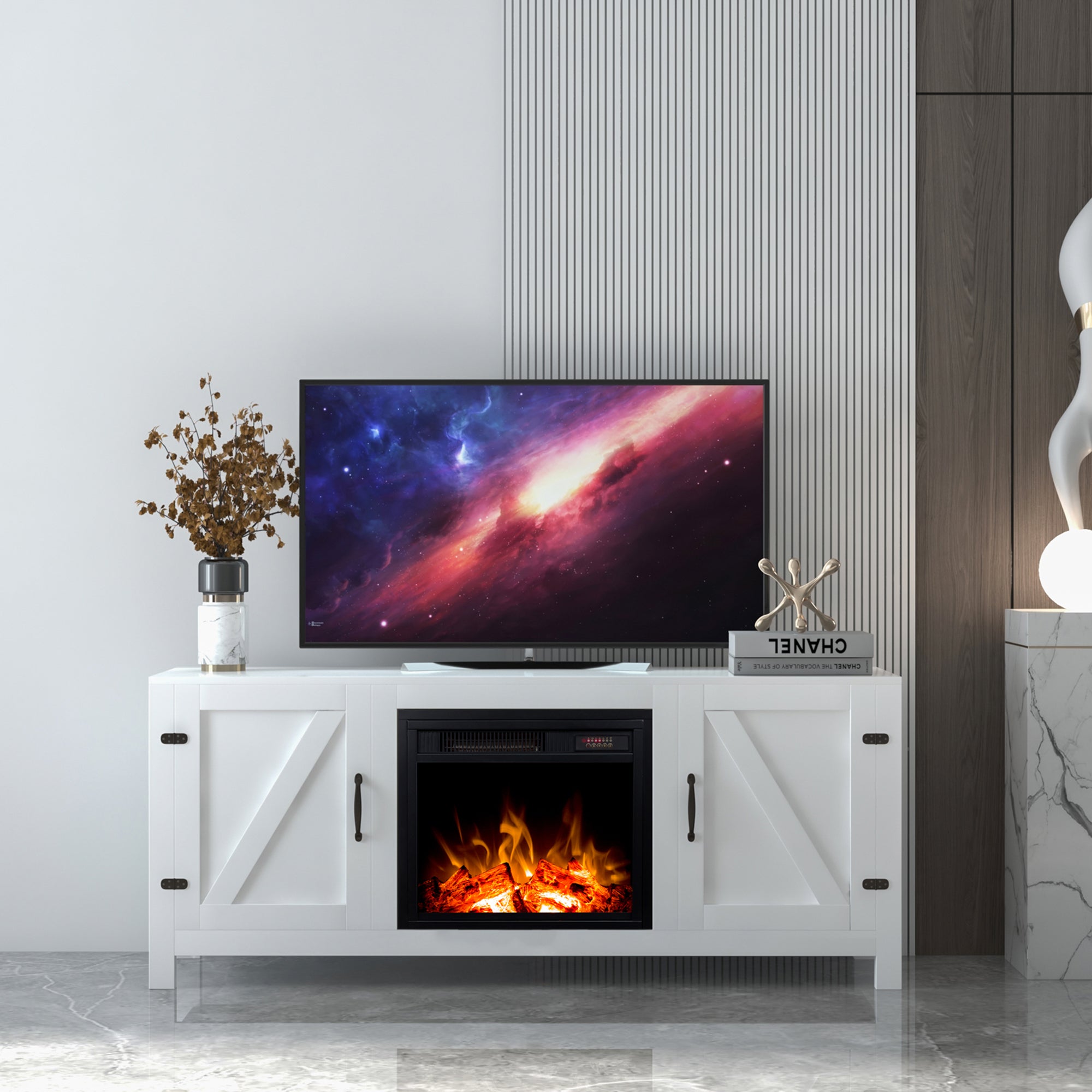 58-inch Freestanding Electric Fireplace with Storage