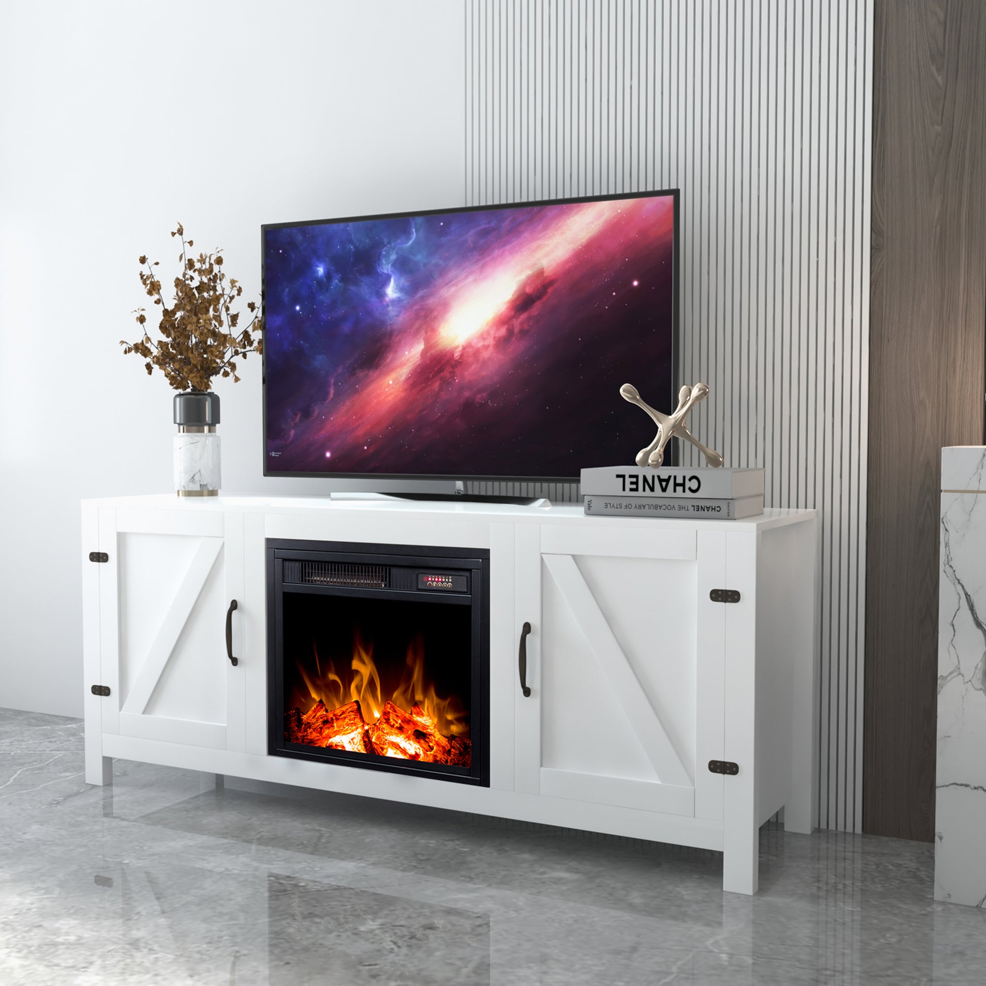 58-inch Freestanding Electric Fireplace with Storage