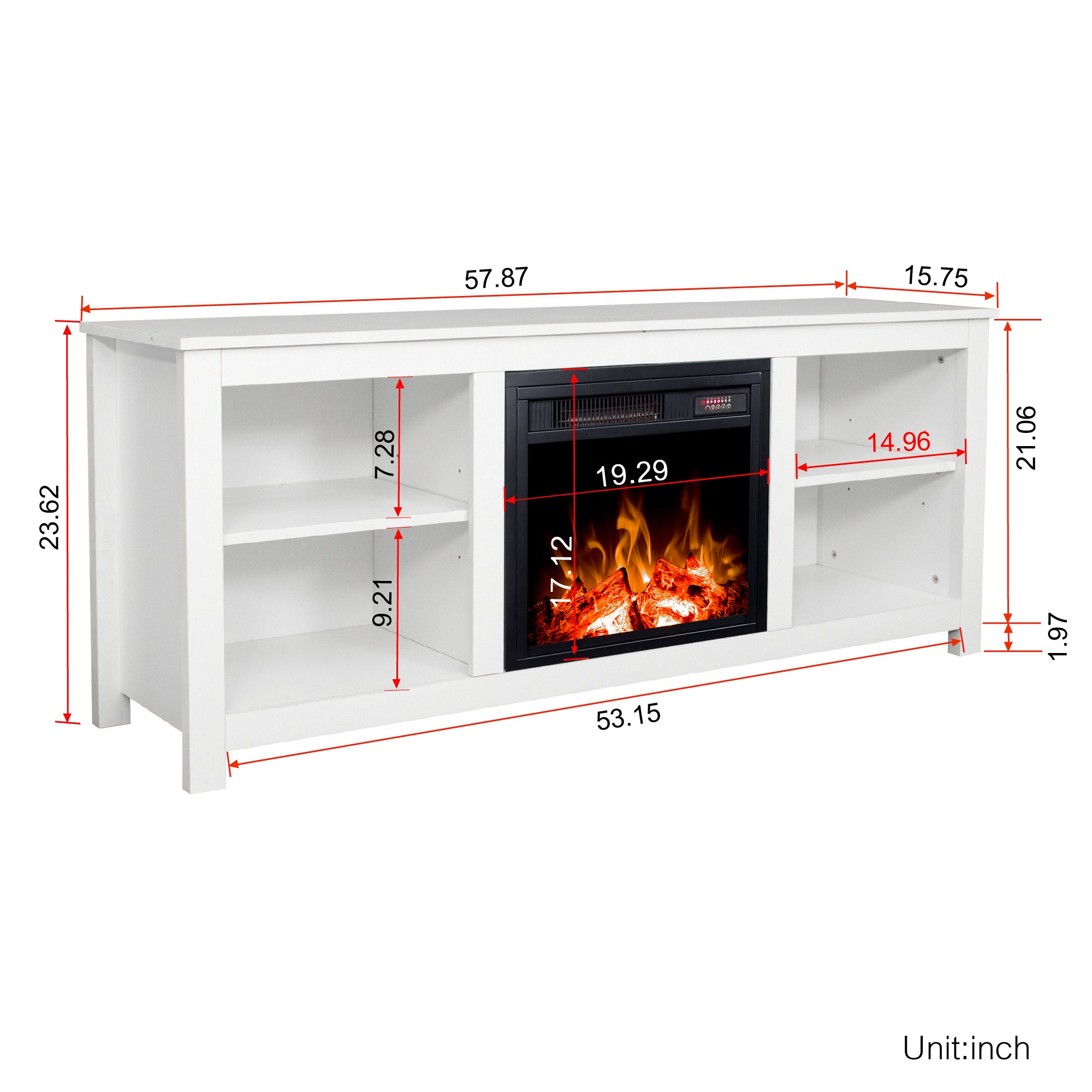 58-inch Freestanding Electric Fireplace with Open Storage