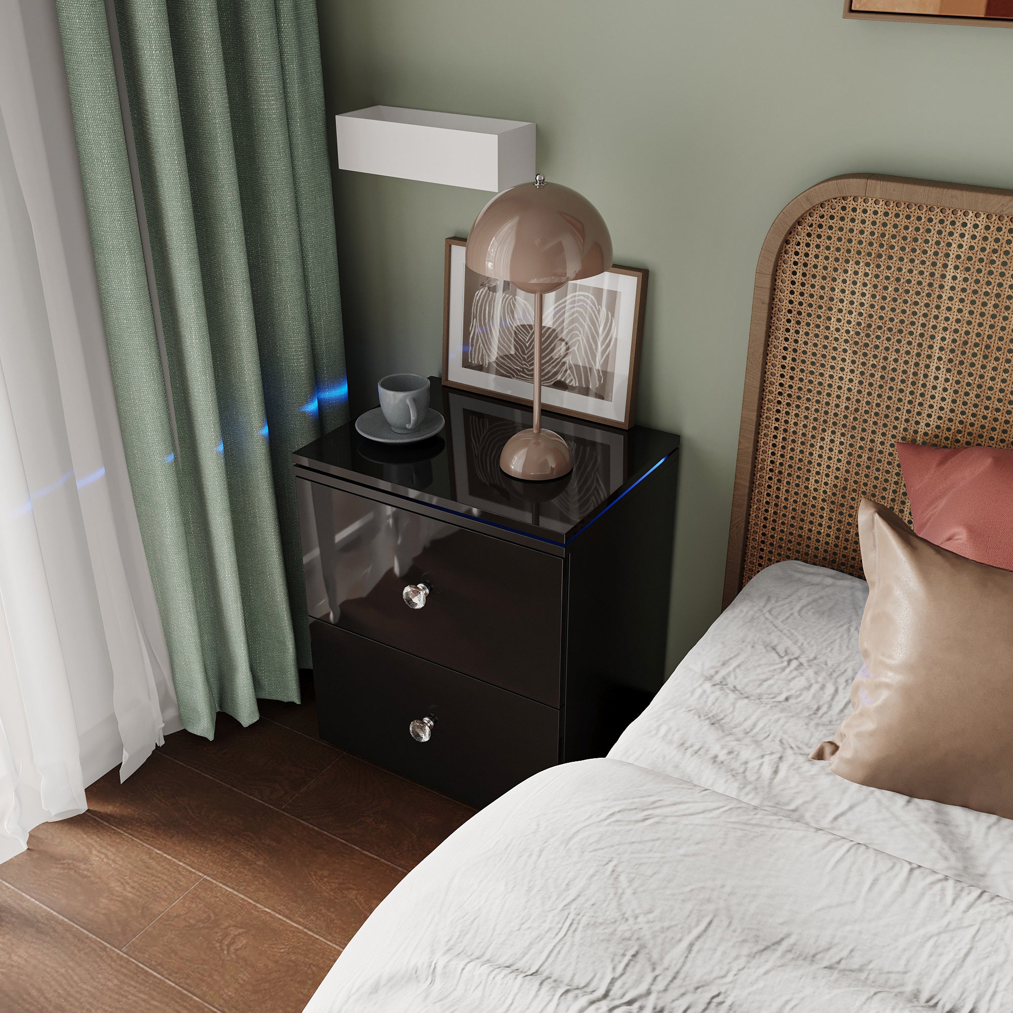 21" Tall 2-Drawer Wood Nightstand with LED Lights