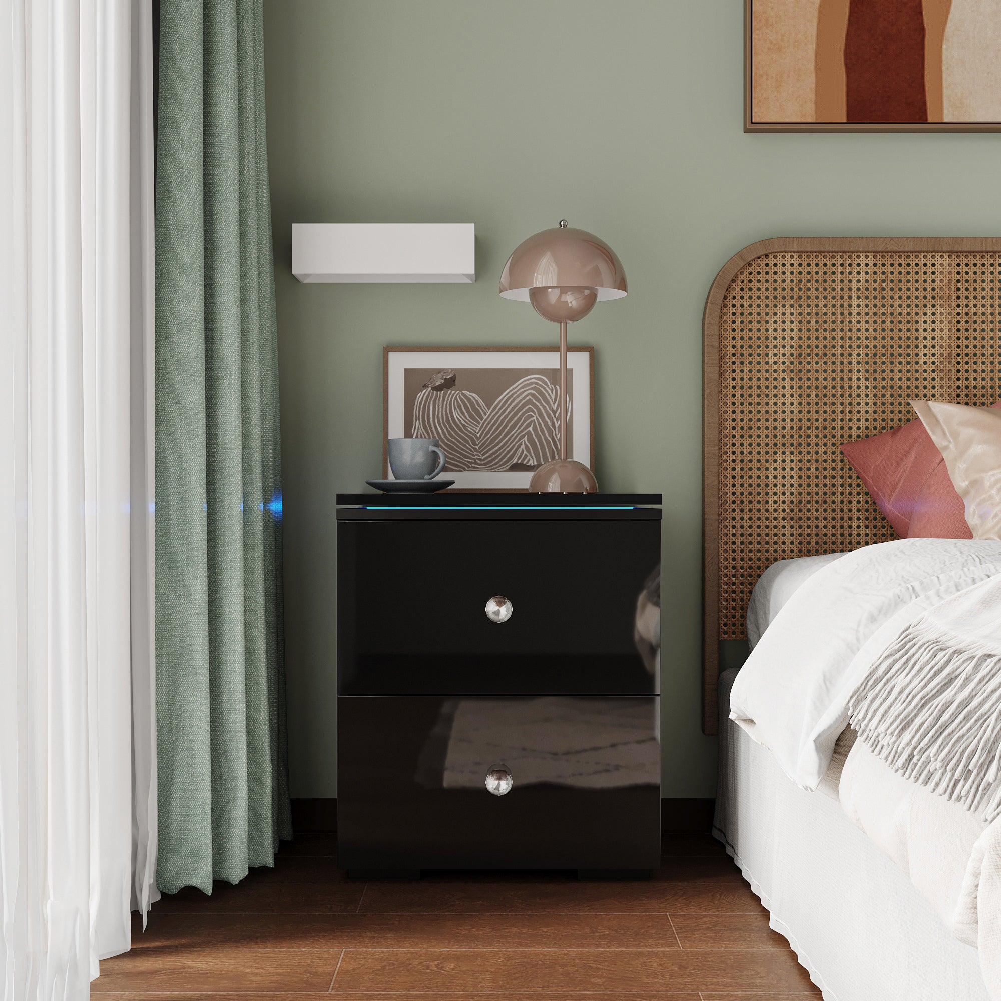 21" Tall 2-Drawer Wood Nightstand with LED Lights