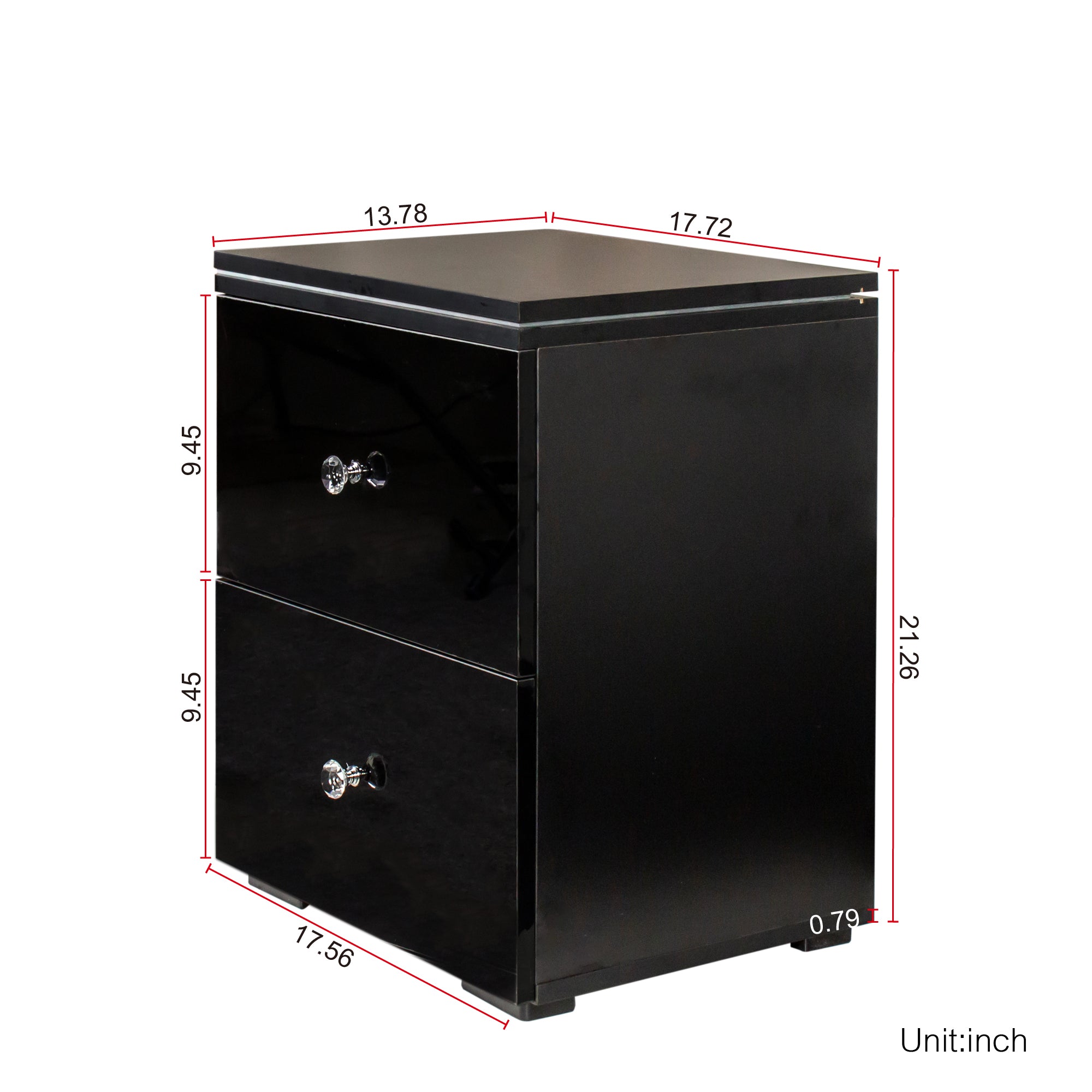 21" Tall 2-Drawer Wood Nightstand with LED Lights
