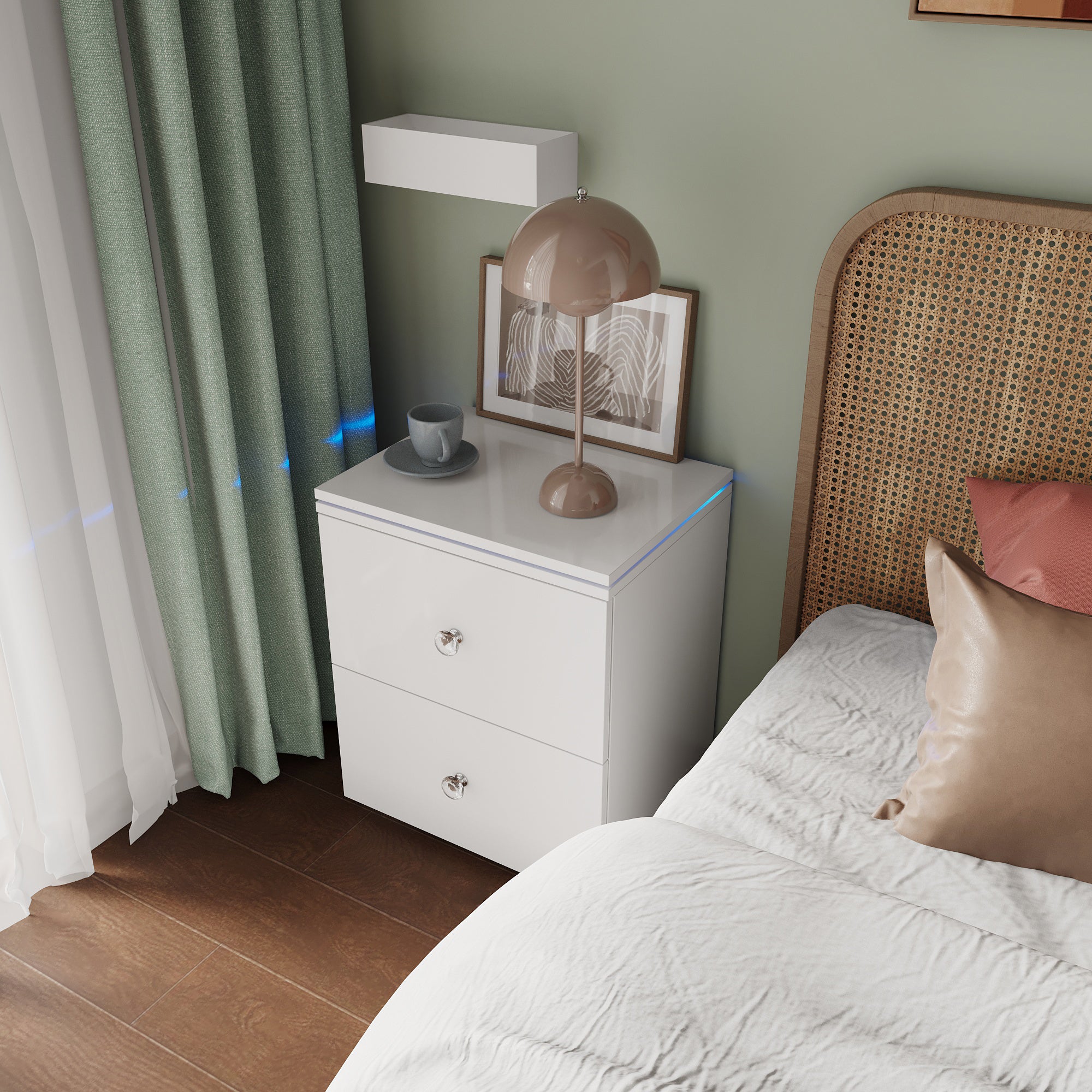 21" Tall 2-Drawer Wood Nightstand with LED Lights