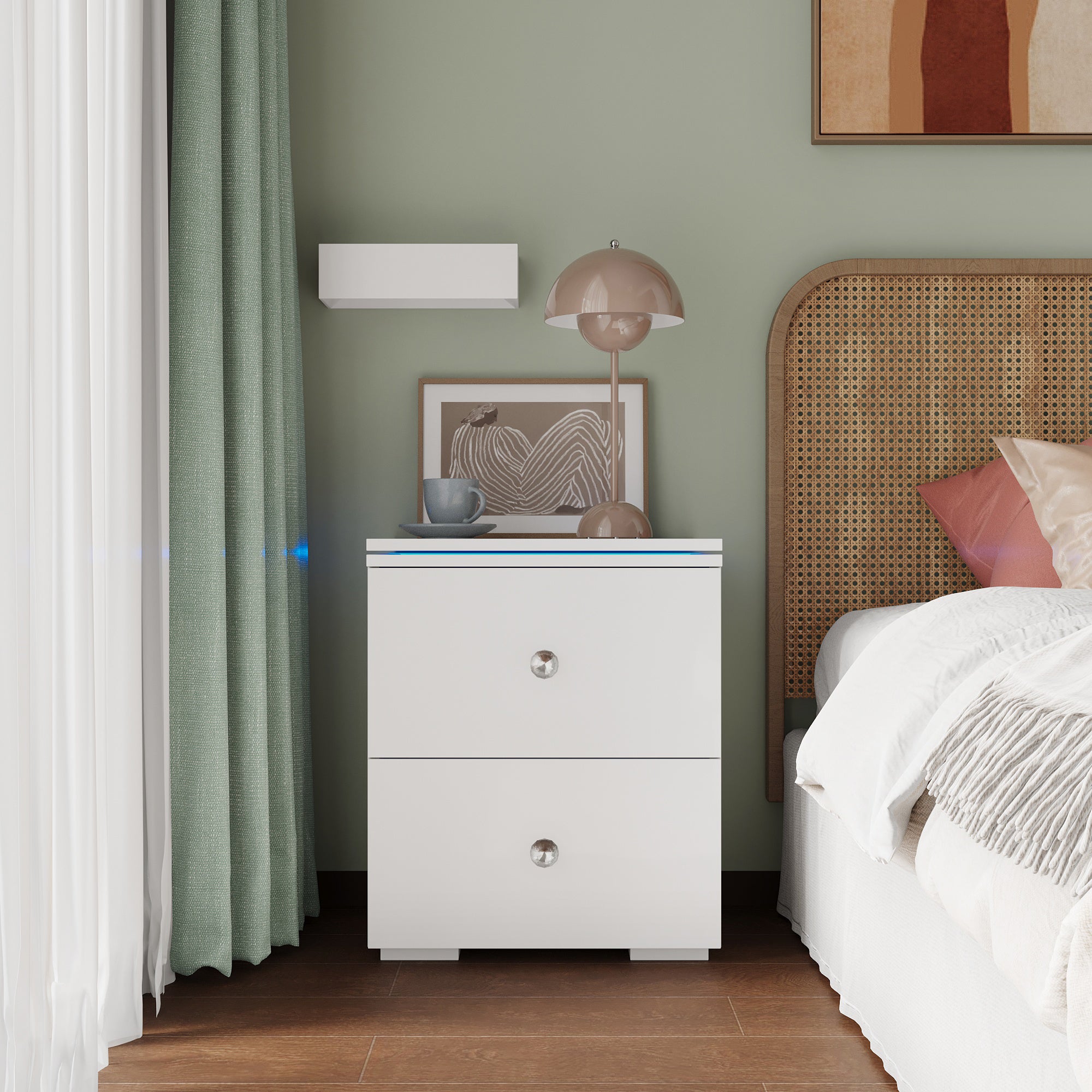 21" Tall 2-Drawer Wood Nightstand with LED Lights