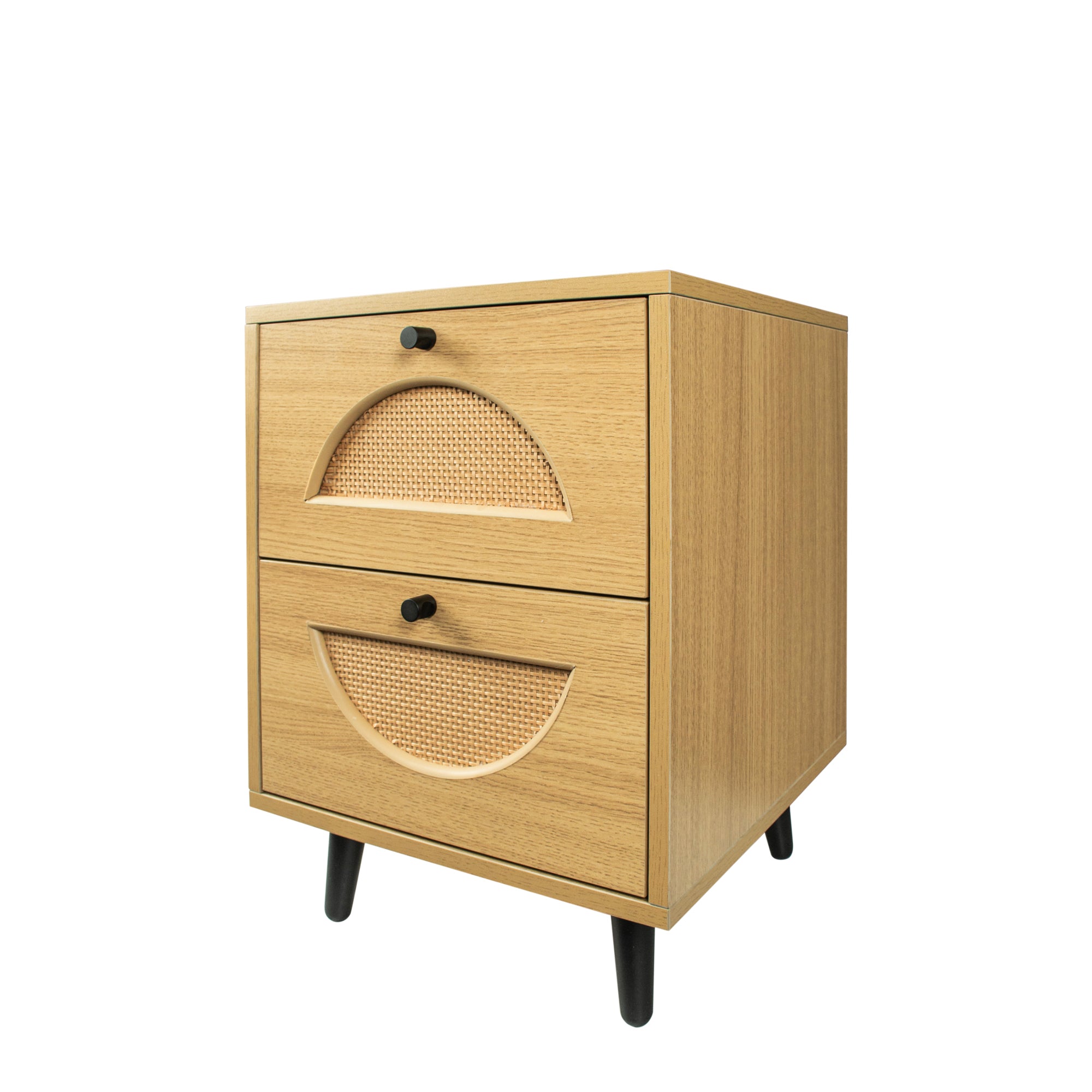 21" Tall 2-Drawer Wood Nightstand with Woven Wicker